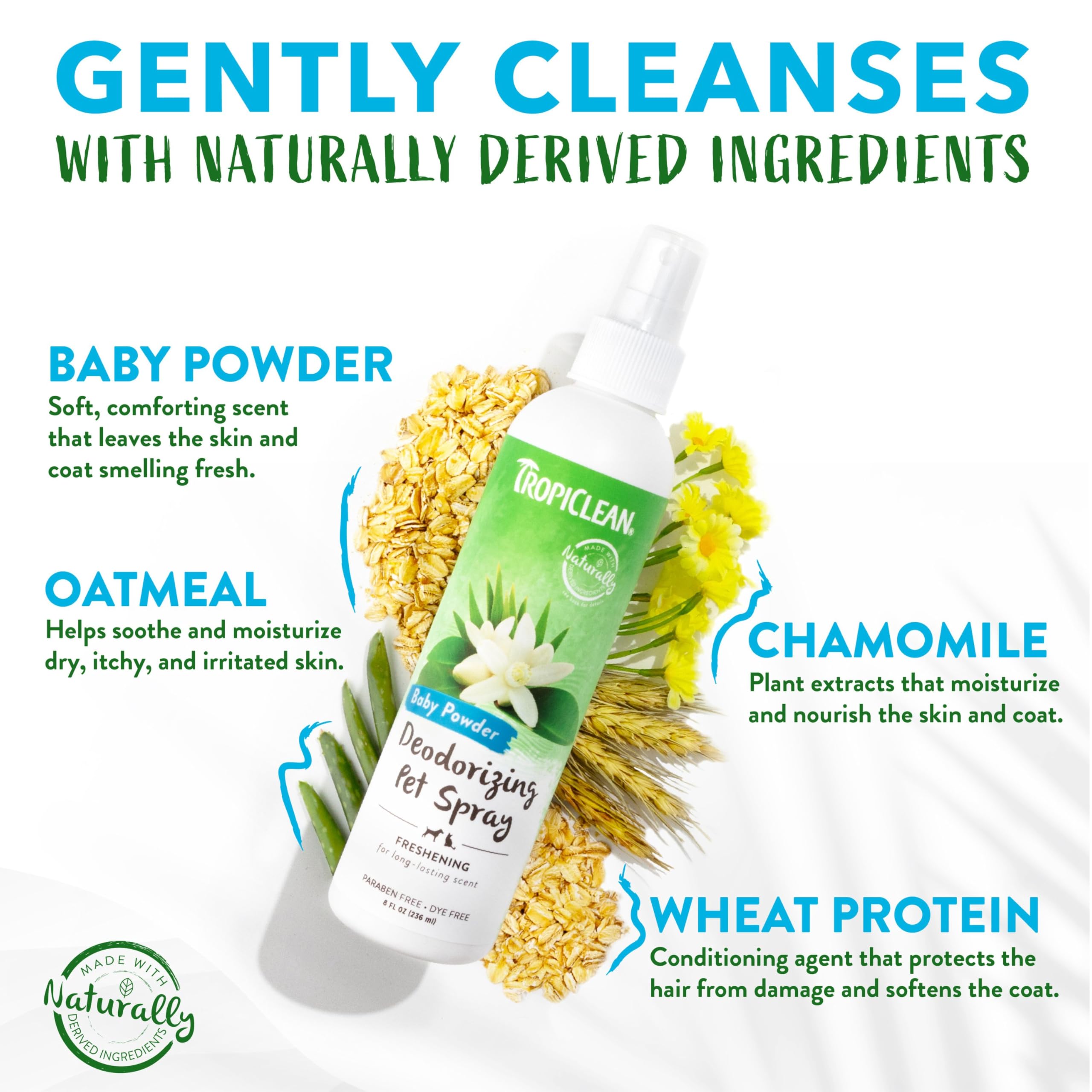 Tropiclean Baby Powder Dog Perfume Spray Long Lasting | Naturally Derived Odor Removing Dog Deodorizing Spray | Cat Friendly | Made In Usa | 8 Oz