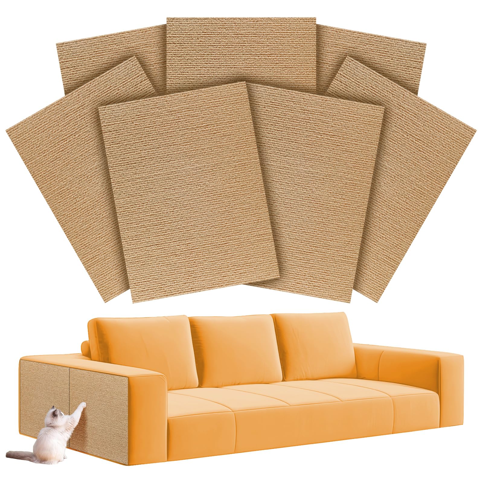 7-Pack Cat Scratch Couch Furniture Protector (Khaki),Pre-Cut, 11.81'' X 15.74'' Each, Self-Adhesive Cat Scratch Pads, Durable Ca