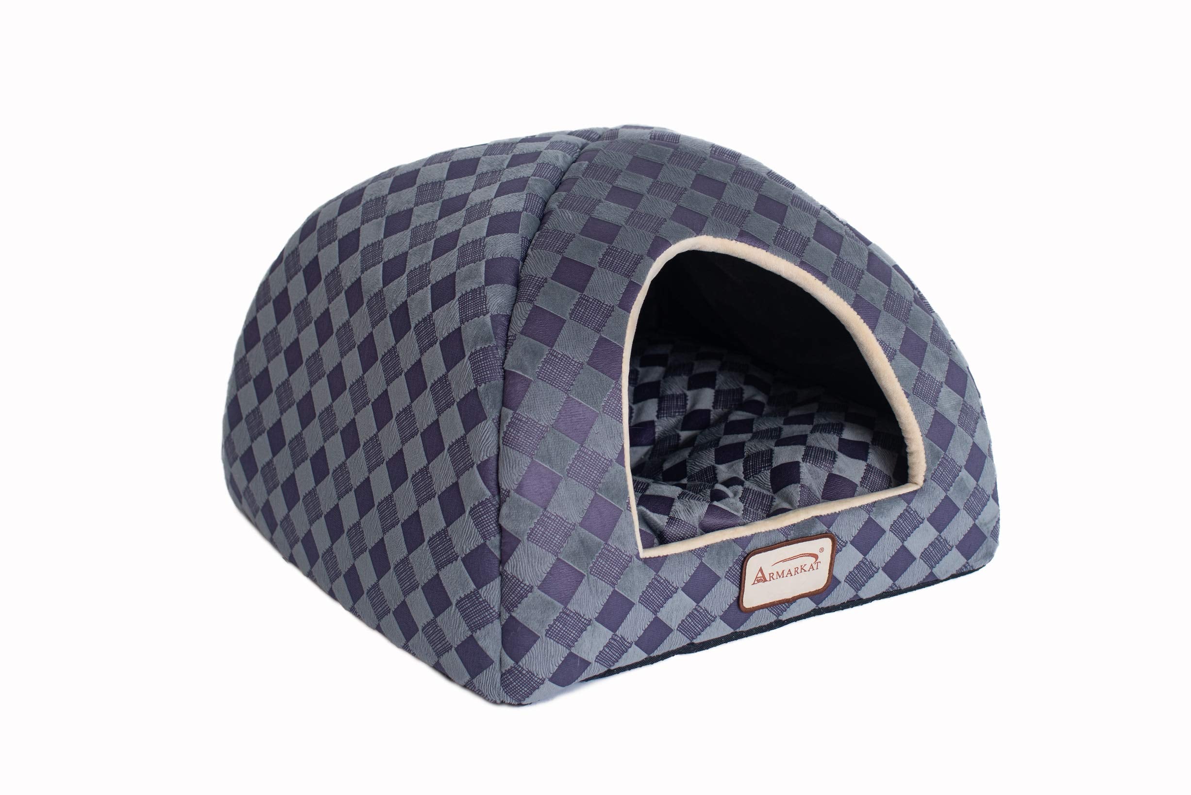 Armarkat Cat Bed Model C65HHG/LS, Purple Gray Combo Checkered Pattern