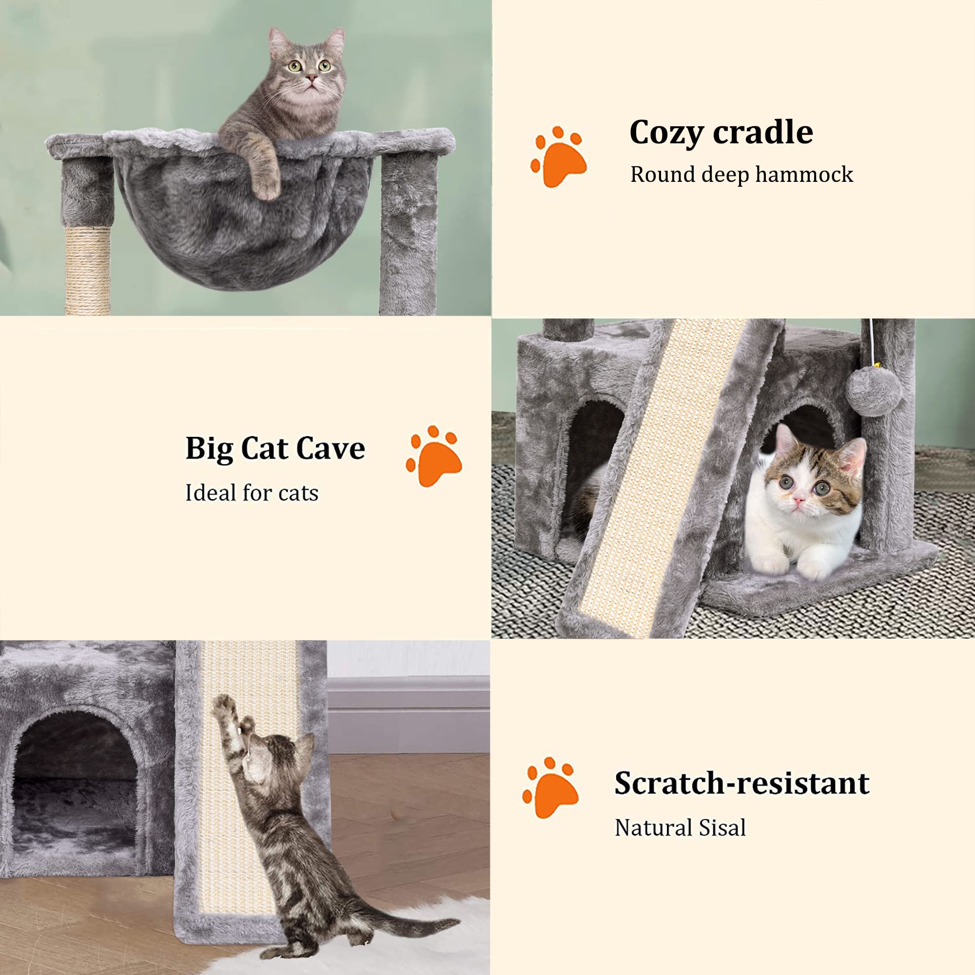 Syandlvy Cat Tree For Indoor Cats Large Adult, Modern Activity Tower With Scratching Posts & Board, Condo With Plush Perch, Clim