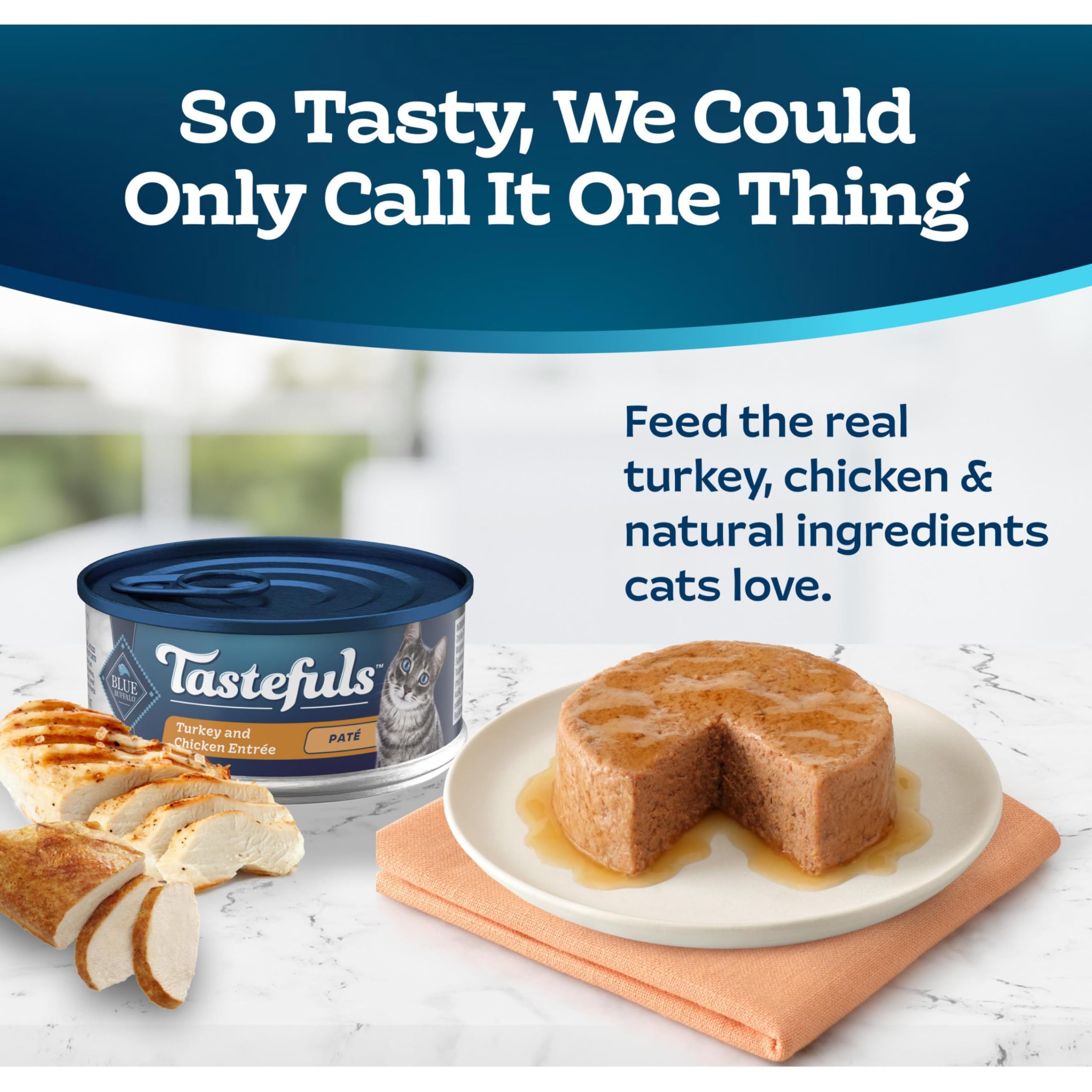 Blue Buffalo Tastefuls Wet Cat Food Pat  , Made with Natural Ingredients, Turkey and Chicken Entr  e, 5.5-oz Cans (24 Count)