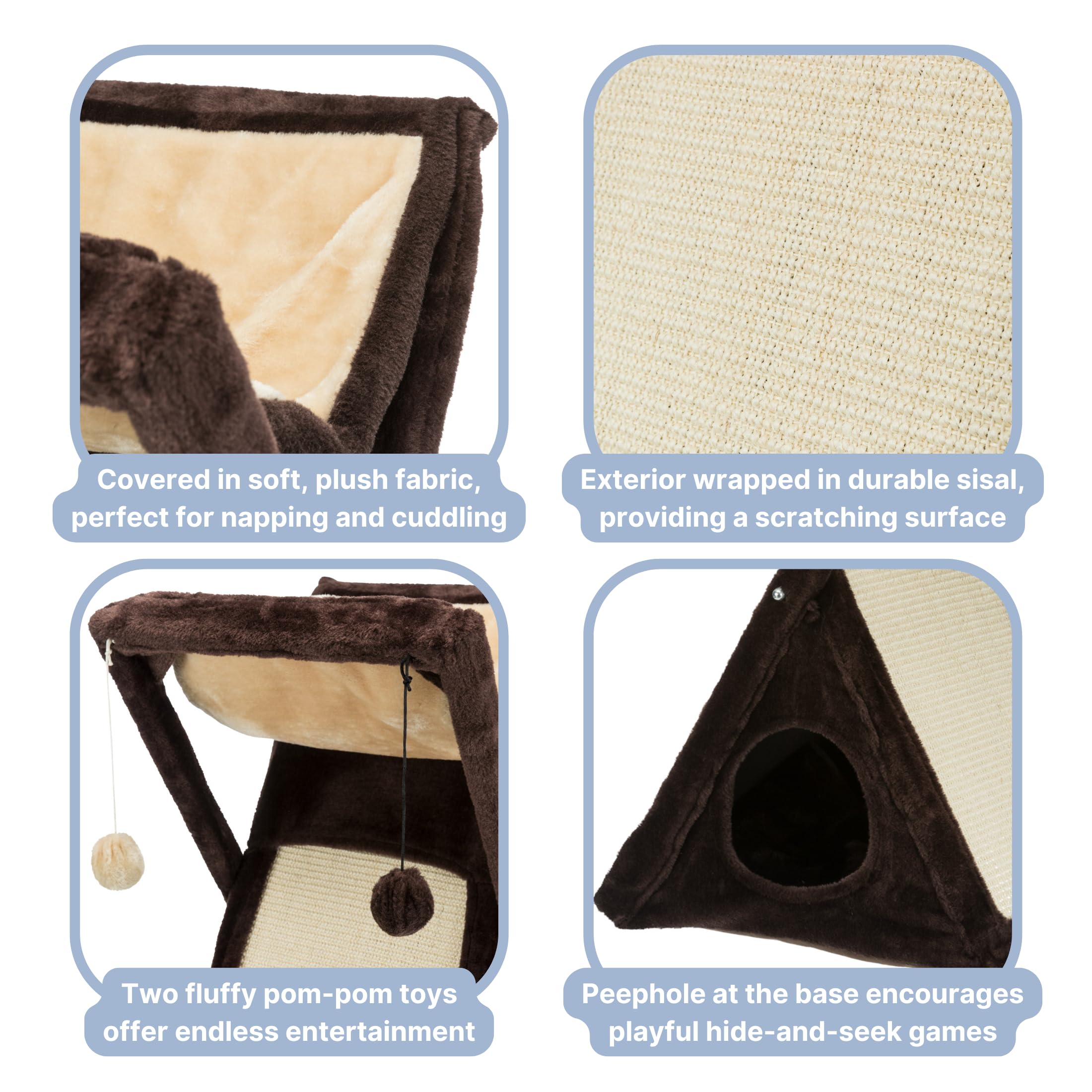 Trixie Miguel Fold And Store Cat Hammock | Dangling Pom Poms | Scratching Pad | Cat Cave, Brown, 20.25 X 13.75 X 25.5 Inches