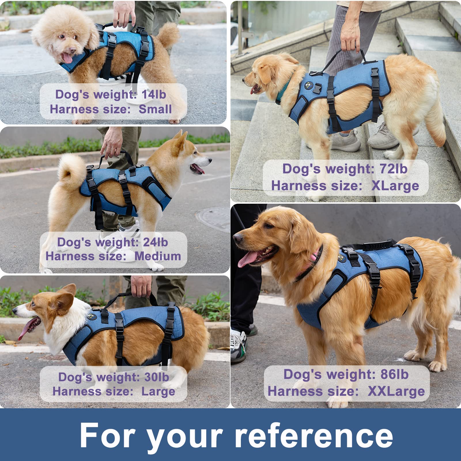 Coodeo Dog Lift Harness, Support & Recovery Sling, Pet Rehabilitation Lifts Vest Adjustable Breathable Straps for Old, Disabled,