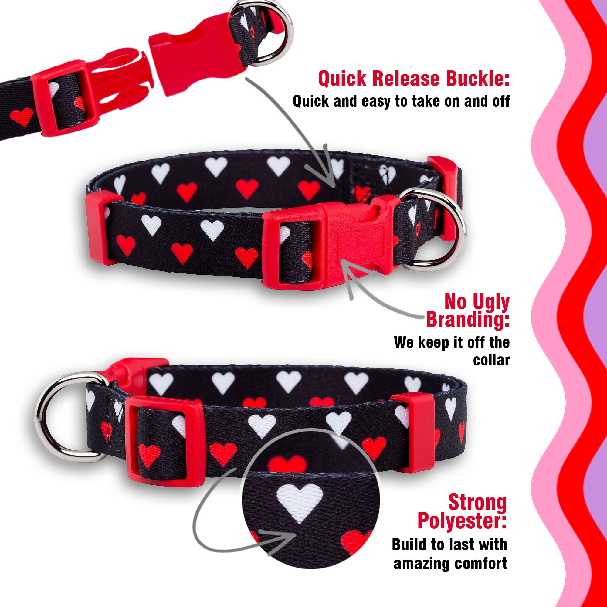 Native Pup Valentine'S Day Heart Dog Collar, Cute Pink Red Puppy Gift (Medium, White And Red Hearts)