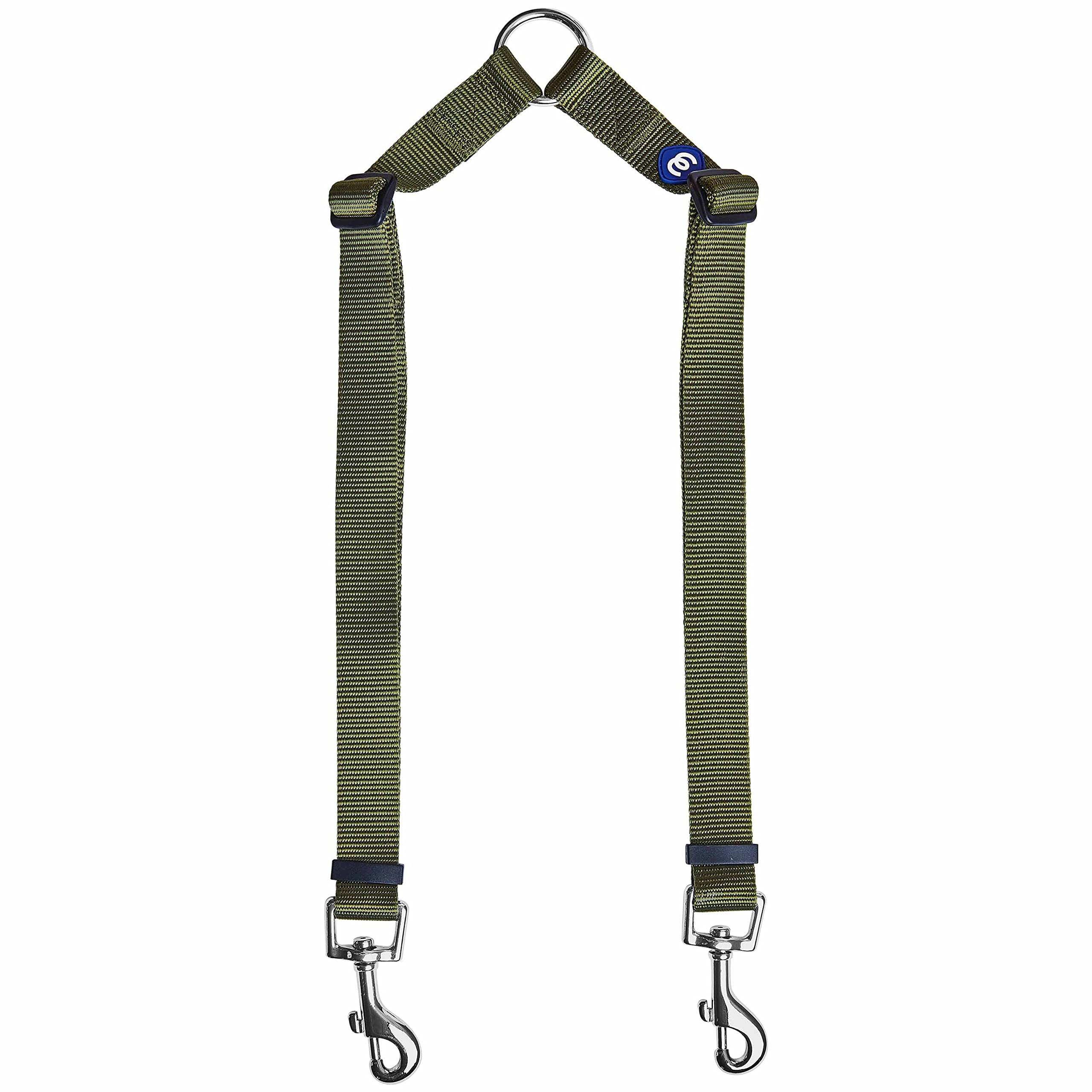 Blueberry Pet Essentials Durable Classic Double Dog Leash Coupler, Military Green, Medium/Large, Dual Walking & Training Leashes For Two Dogs