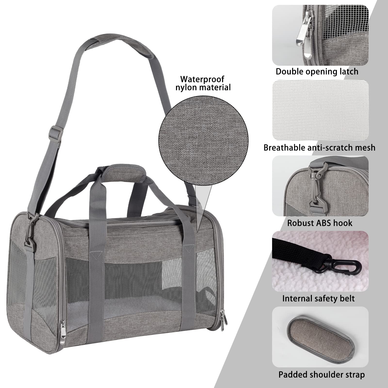 Cat Carrying Case - Pet Carrier Airline Approved, Protable And Breathable Pet Travel Carrier Removable Fleece Pad, Collapsible Cat Carrier Dog Carrier For Medium Cats Small Cats Dogs (17*11*11 Grey)
