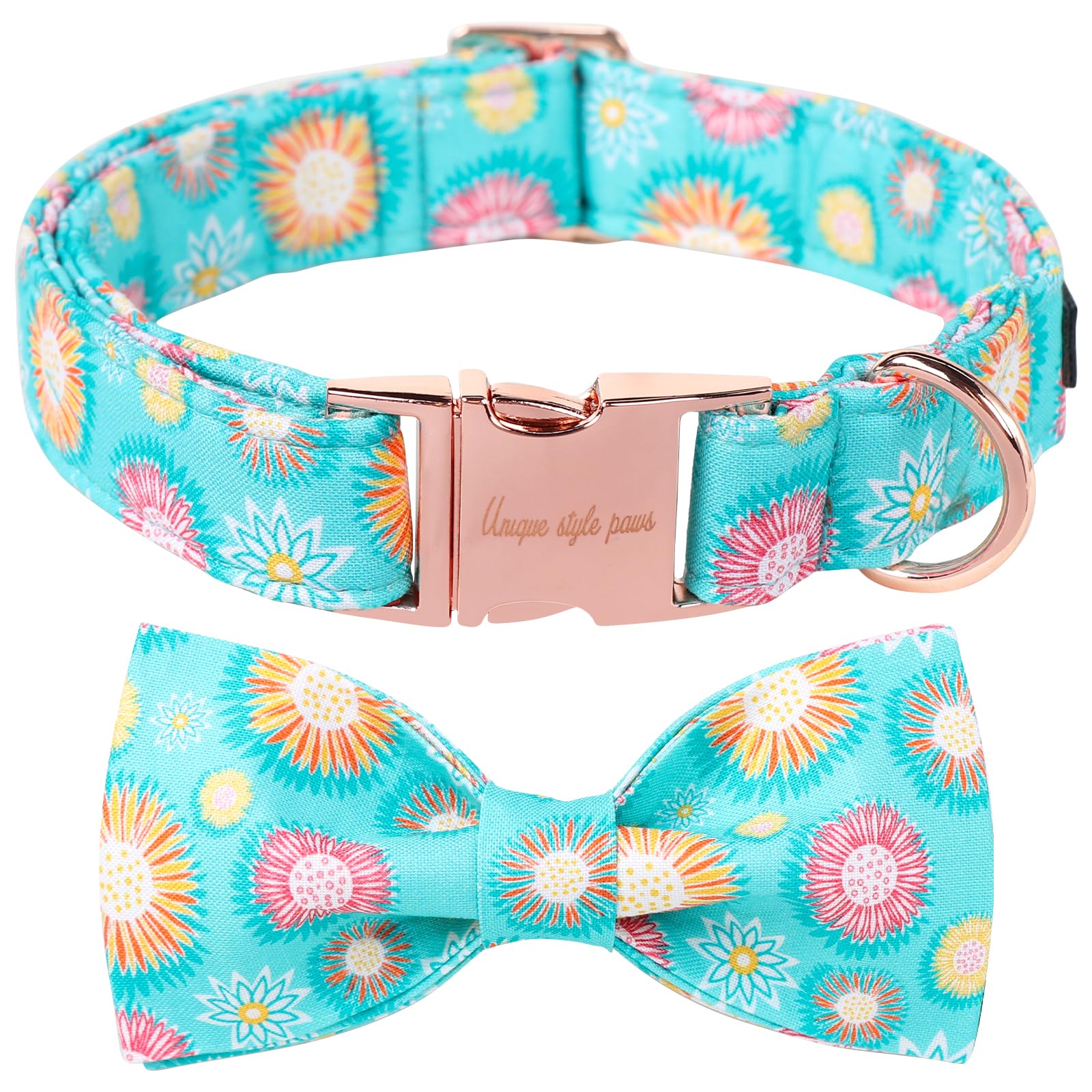 Unique Style Paws Summer Dog Collar With Bow, Cute Sunflower Bow Tie Dogs Collar,Blue Dog Bows For Girl,Boy Dogs,M,13.5-22In