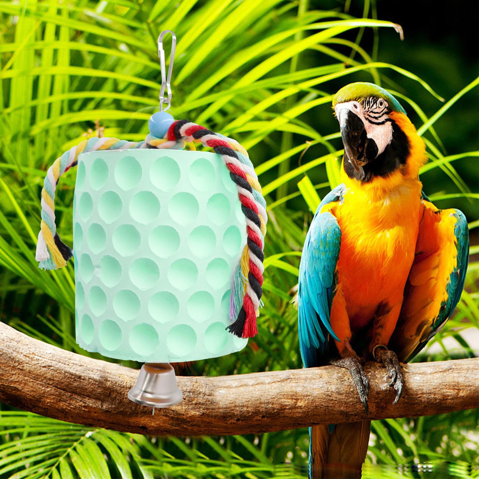 Oooct Extra Large Bird Chewing Toy, Parrot Beak Grinding Calcium Stone With Bells, Bird Cage Accessories, Cage Toys For Cockatie