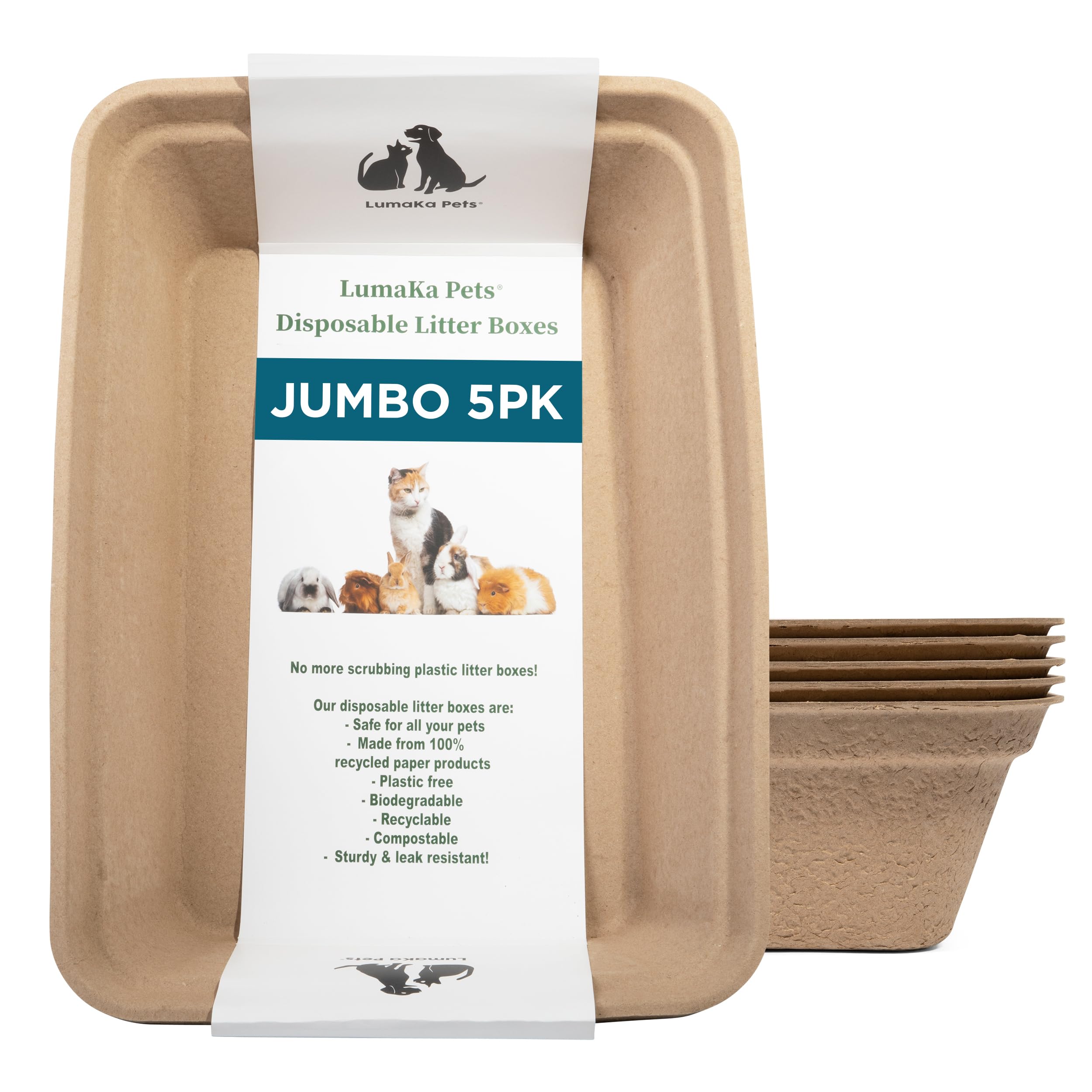 LumaKa Pets Disposable Litter Box: 5-Pack/Jumbo - Disposable Litter Box for Cats, Rabbits, Guinea Pigs, or Travel - Extra Thick,