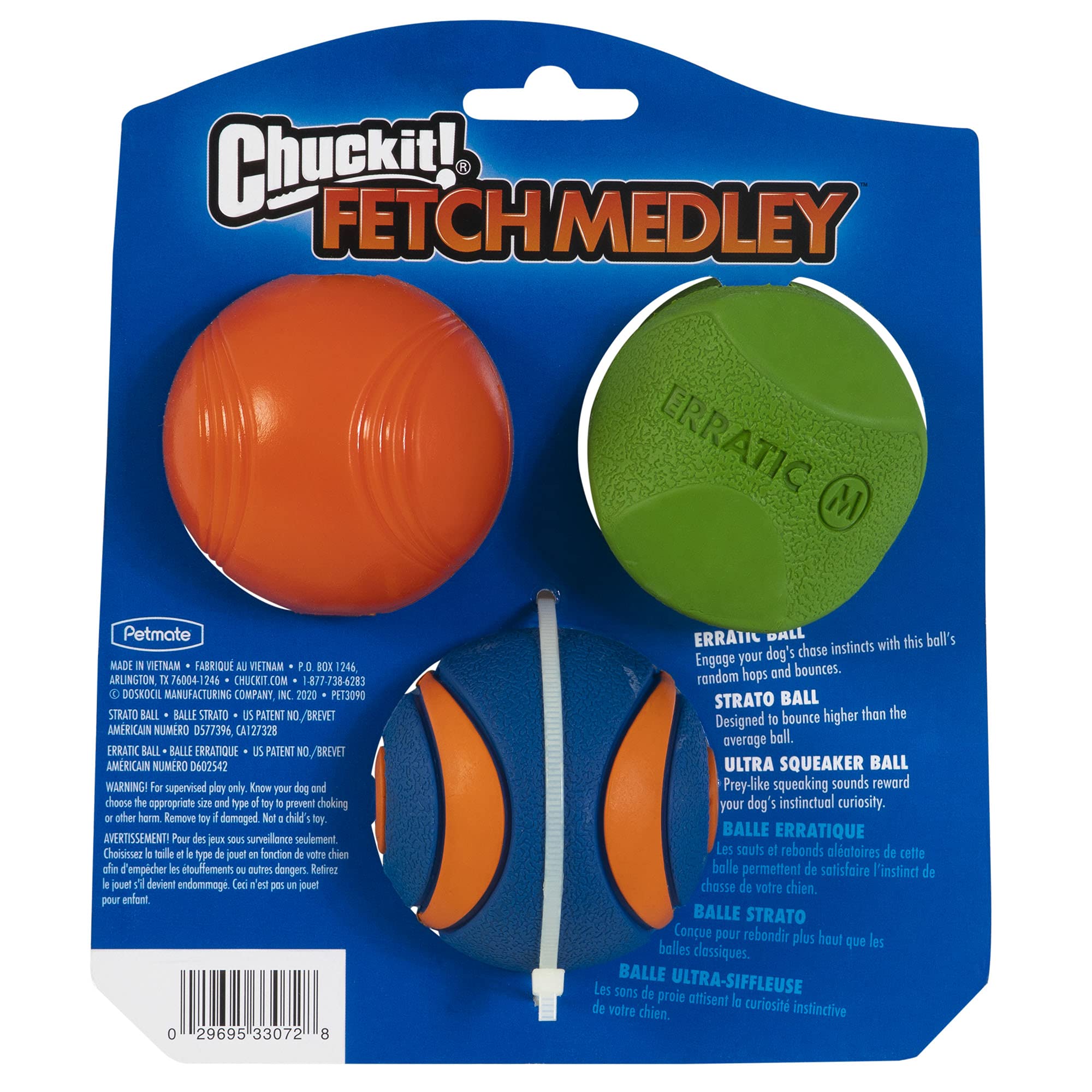 Chuckit! Fetch Medley Dog Ball Dog Toys, Medium (2.5 Inch) Pack Of 3, For Medium Breeds, Includes Erratic, Strato And Ultra Squeaker Balls