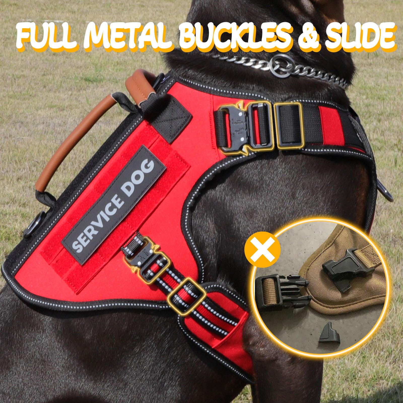 Service Dog Vest - HEYCAHVA Tactical Dog Harness Full Metal Buckles for Large Medium Dogs Reflective No Pull Dog Harnesses Vest