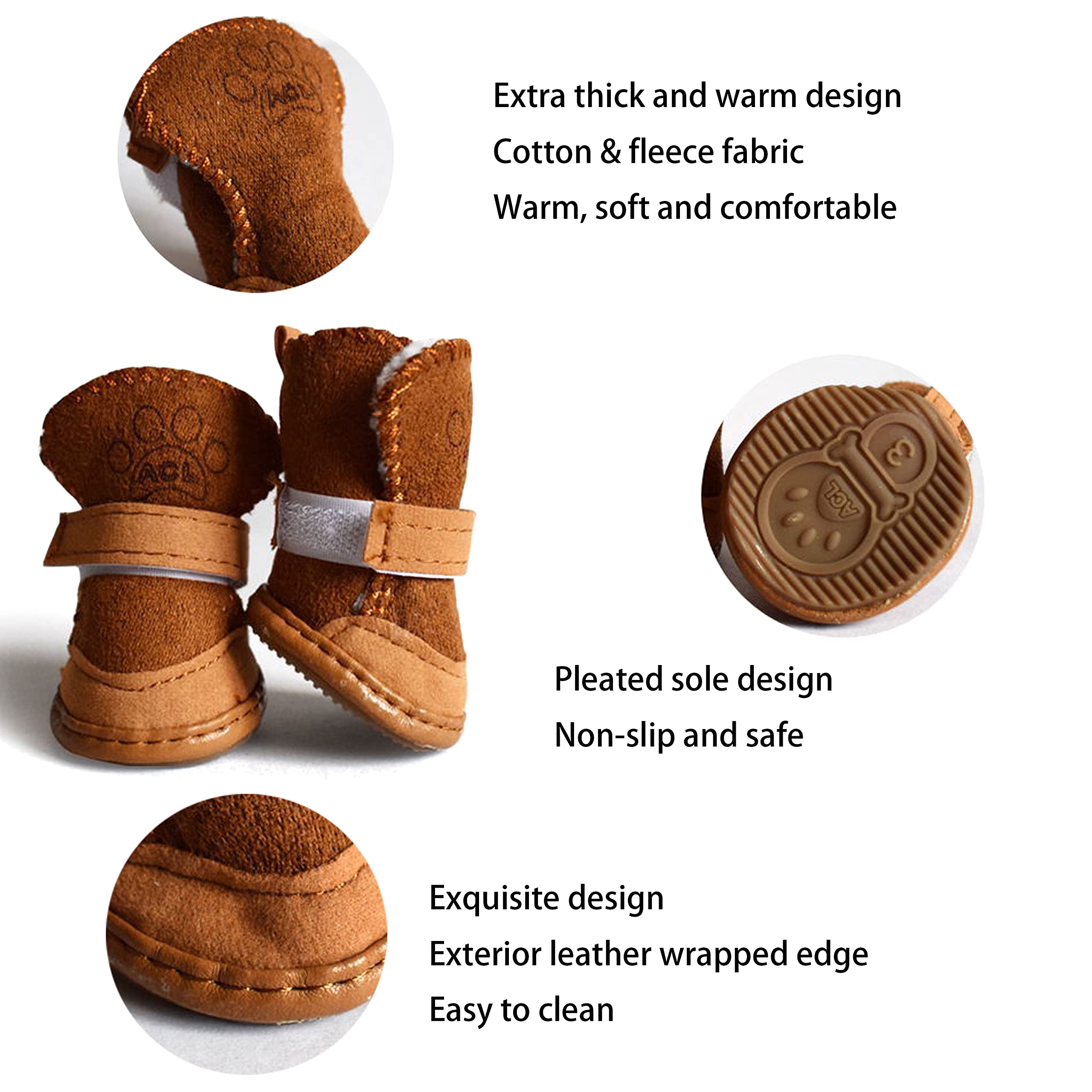 Hpwfhplf Dog Boots, Dog Shoes For Small Dogs Chihuahua, Anti-Slip Paw Protectors For Snow Winter (Brown, Size1)
