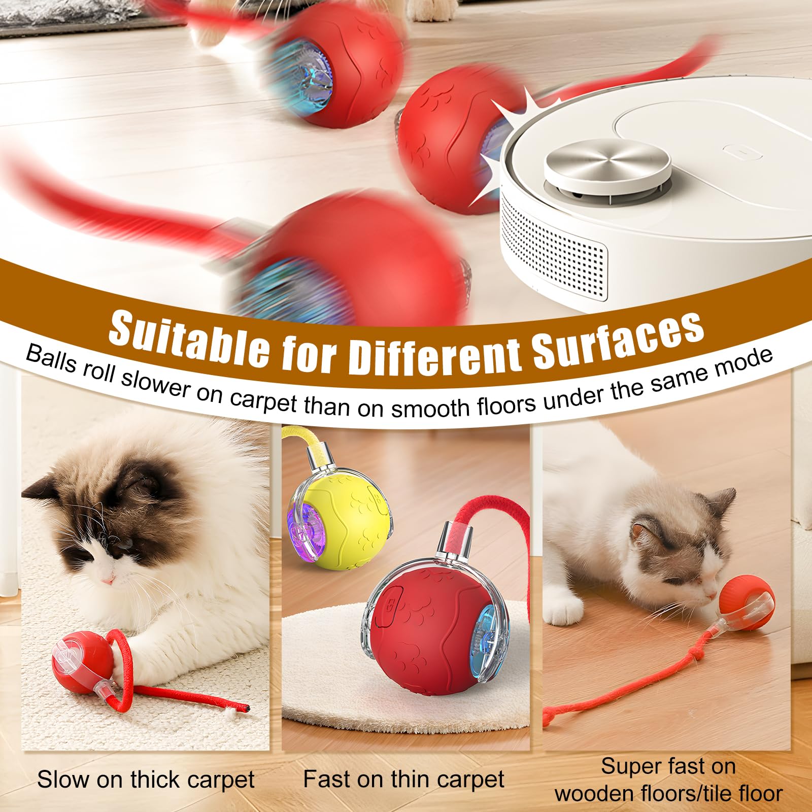 Alxuses 360 Smart Automatic Rolling Pet Ball,Interactive Cat Toys Balls,Automatic Moving Cat Balls,Interactive Cat Toys for Bore