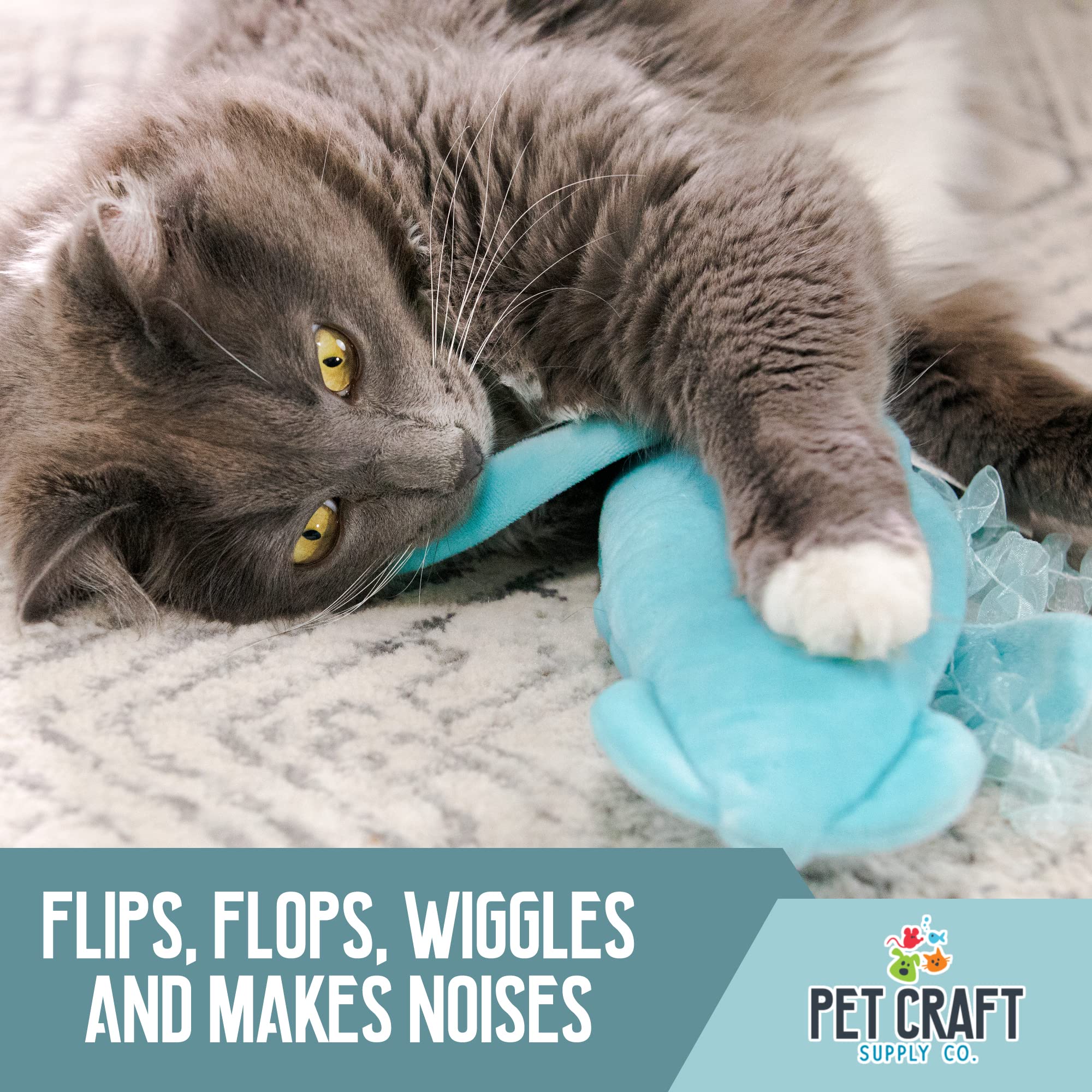 Pet Craft Supply Flipper Flopper Interactive Electric Realistic Flopping Wiggling Moving Fish Potent Catnip And Silvervine Cat Toy Sassy Squid, All Breed Sizes