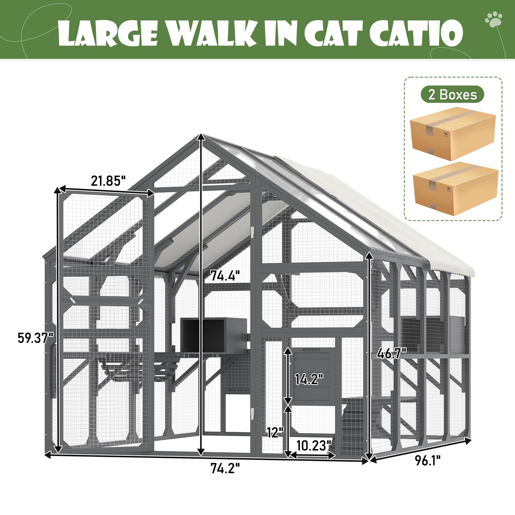 HELLYMOON 50ft Large Catio Outdoor Cat Enclosure, Solid Wood Extra Large Outdoor Cat Enclosure Kits with Waterproof Cover & Sun