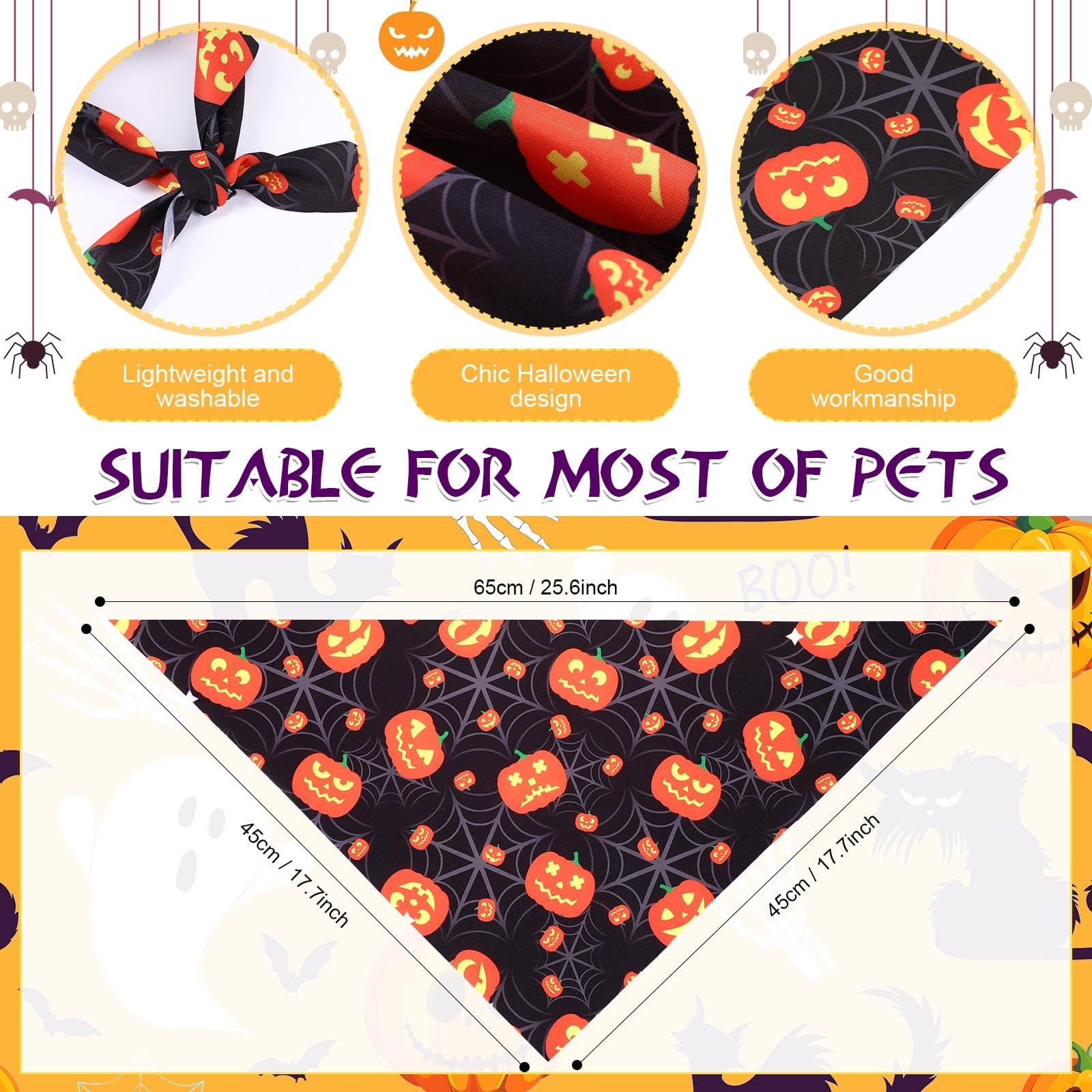 Abbylike 200 Pcs Halloween Dog Bandanas Bulk Pumpkin Bandanas for Dogs Pets Triangle Kerchief Bibs Scarf for Halloween Costume P