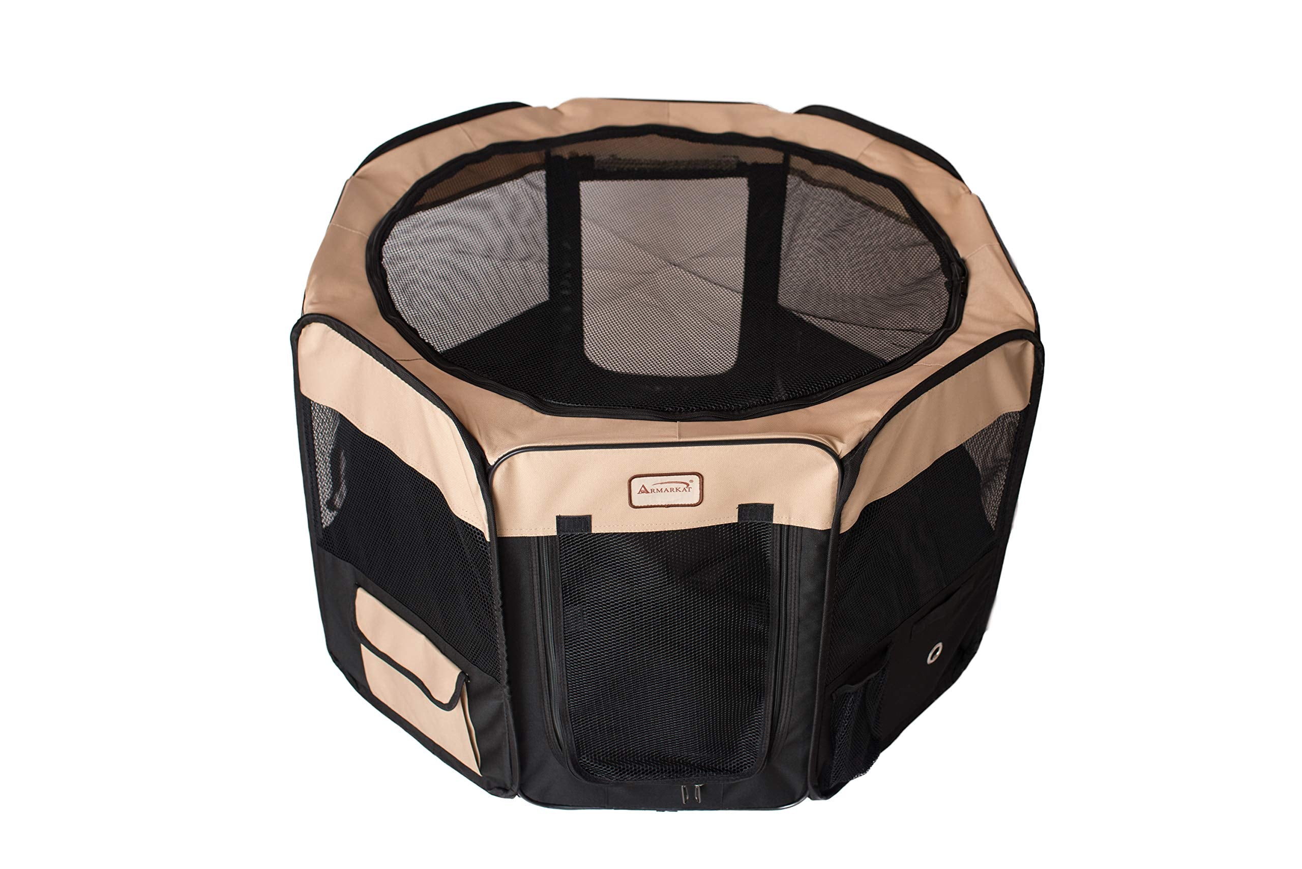 Armarkat Model PP003BGE-M Portable Pet Playpen in Black and Beige Combo, Medium