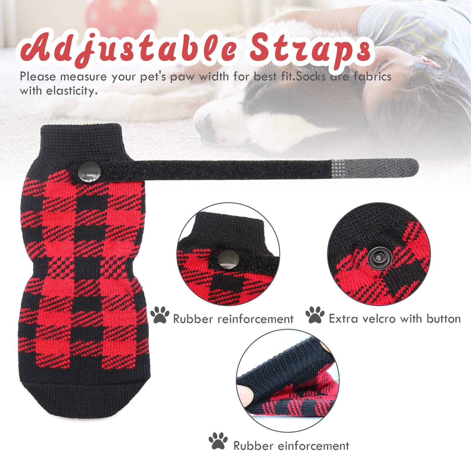 Hylyun Anti Slip Dog Socks 3 Pairs - Dog Grip Socks With Straps Traction Control For Indoor On Hardwood Floor Wear, Pet Paw Protector For Small Medium Large Dogs M