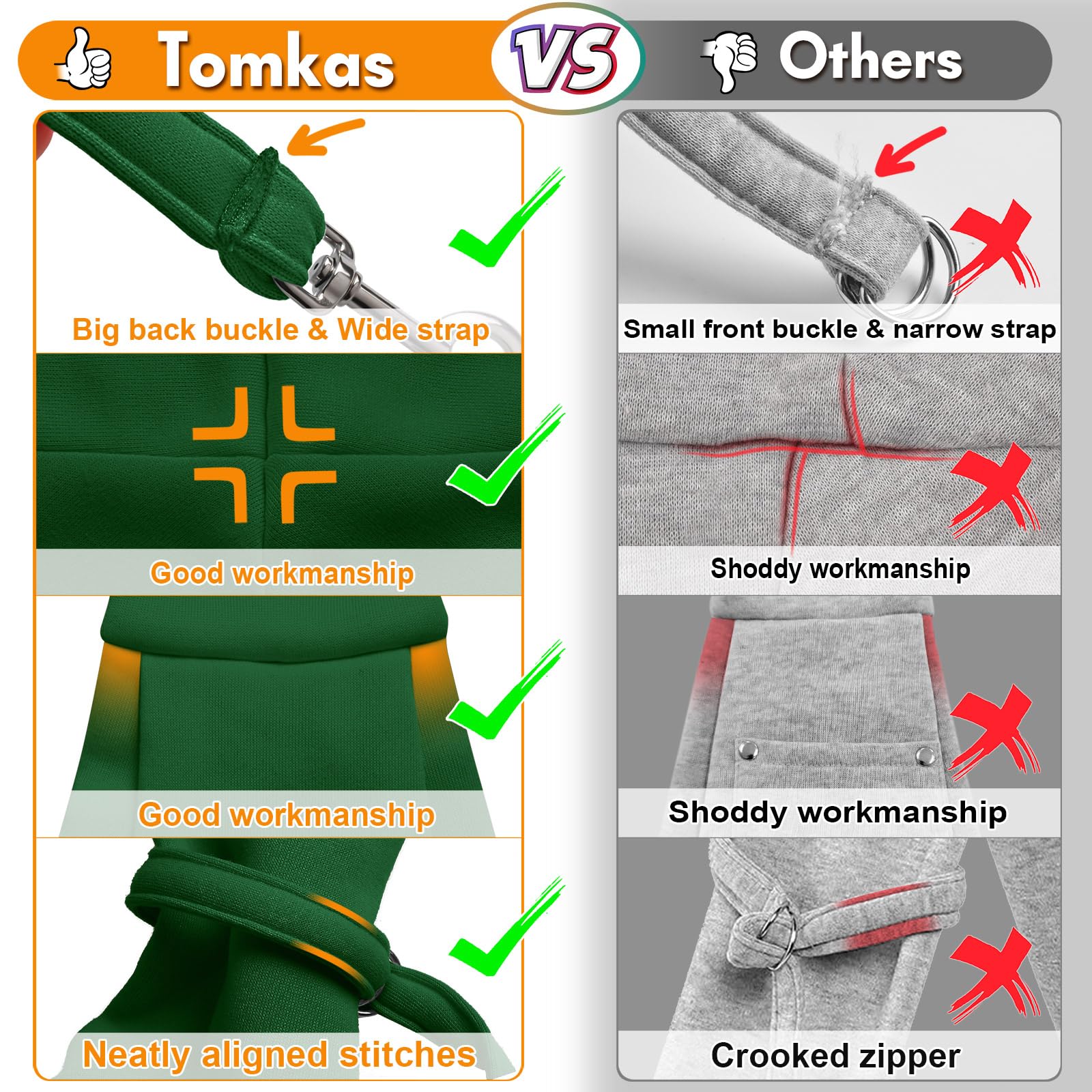 Tomkas Small Dog Sling Carrier - Classic Pocket & Classic Strap - For 3-10 Lbs Pets(Emerald Green)