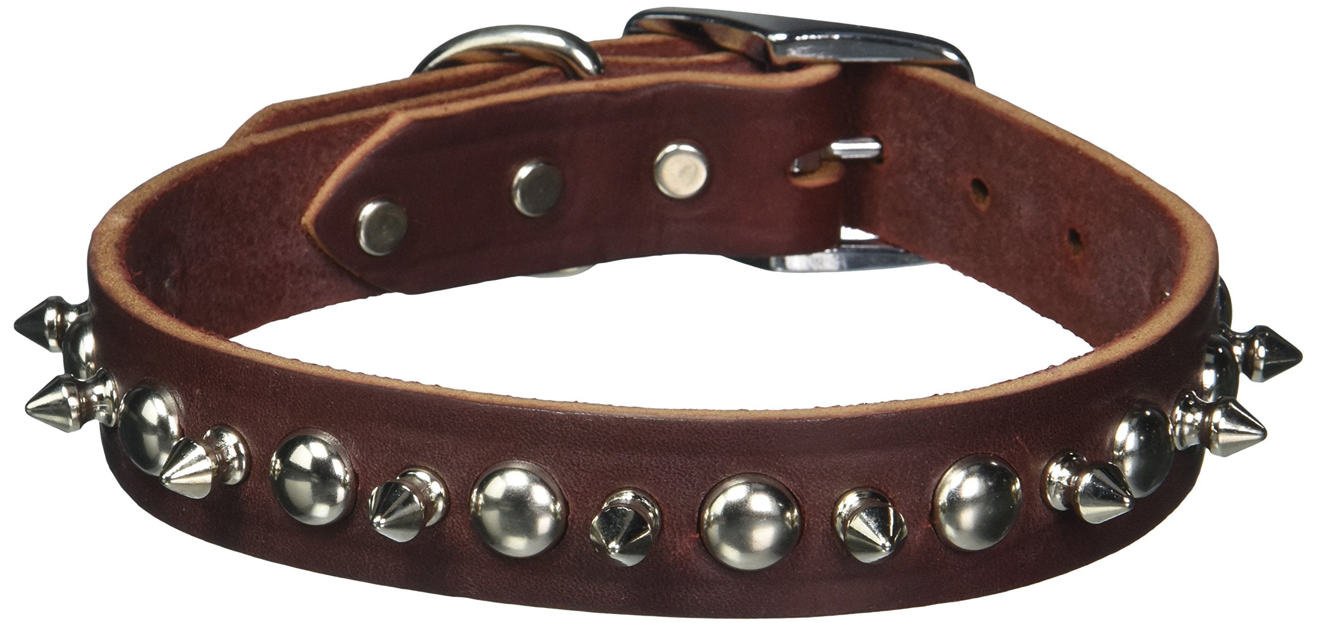Omnipet Leather Brothers 100Lks-Bu22 1 X 22-Inch Regular Spiked And Studded Latigo Leather Dog Collar, X-Large, Burgundy