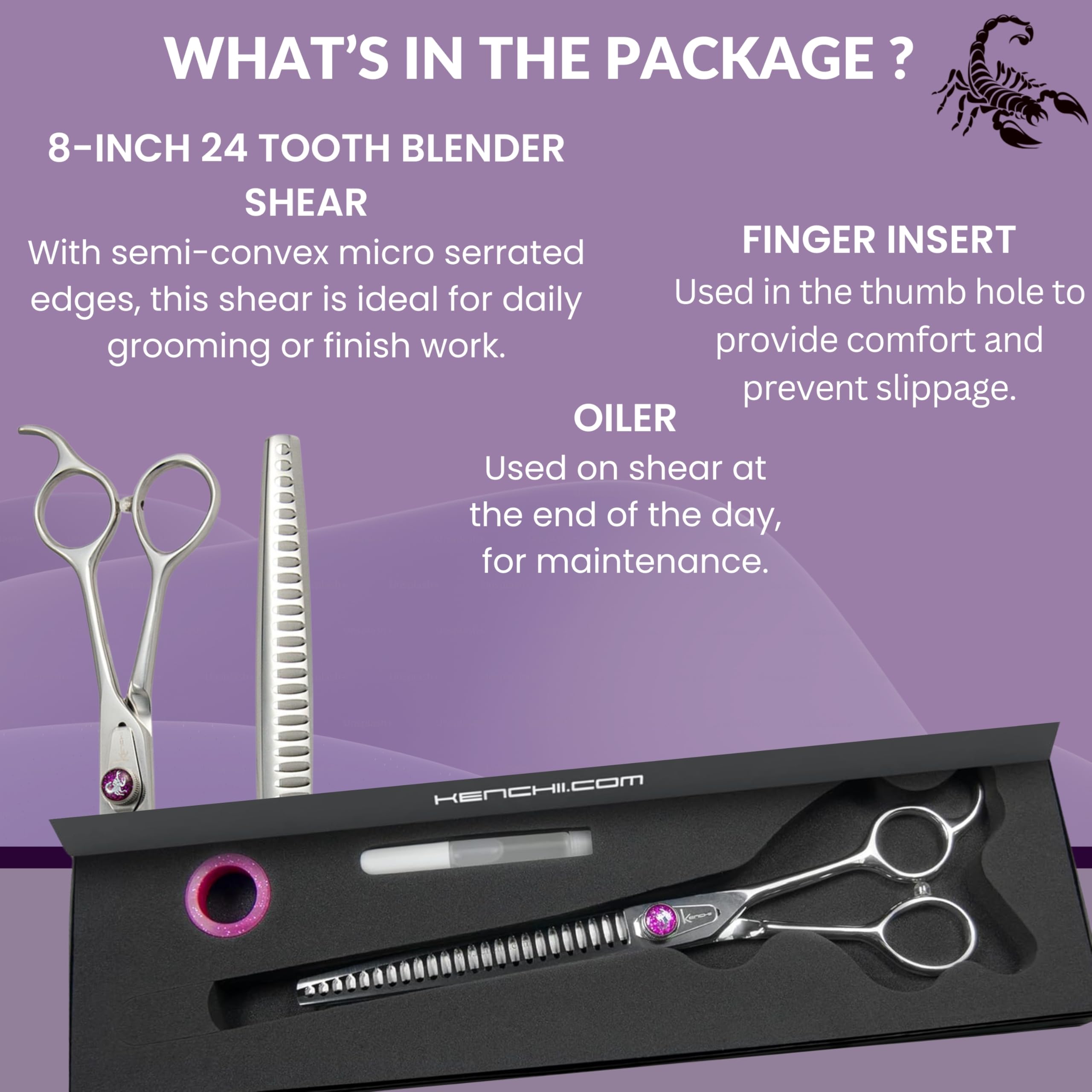 Kenchii Scorpion Dog Grooming Scissors, 24 Tooth Blending Shears, Dog Scissors for Grooming, Professional Pet Grooming Scissors,