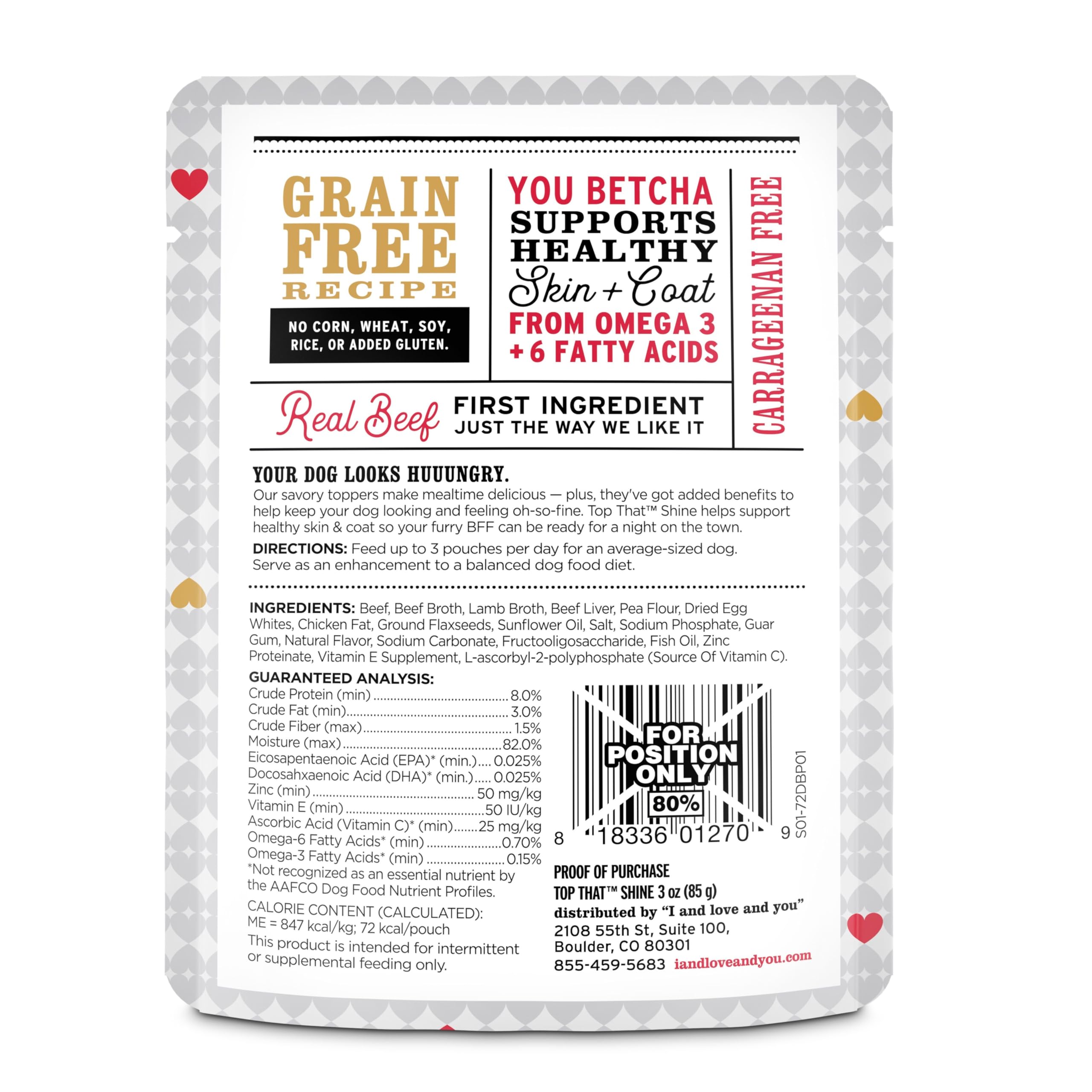 I and love and you Top That Shine Wet Dog Food Pouch, Beef Recipe In Gravy, 3 oz (Pack of 12)