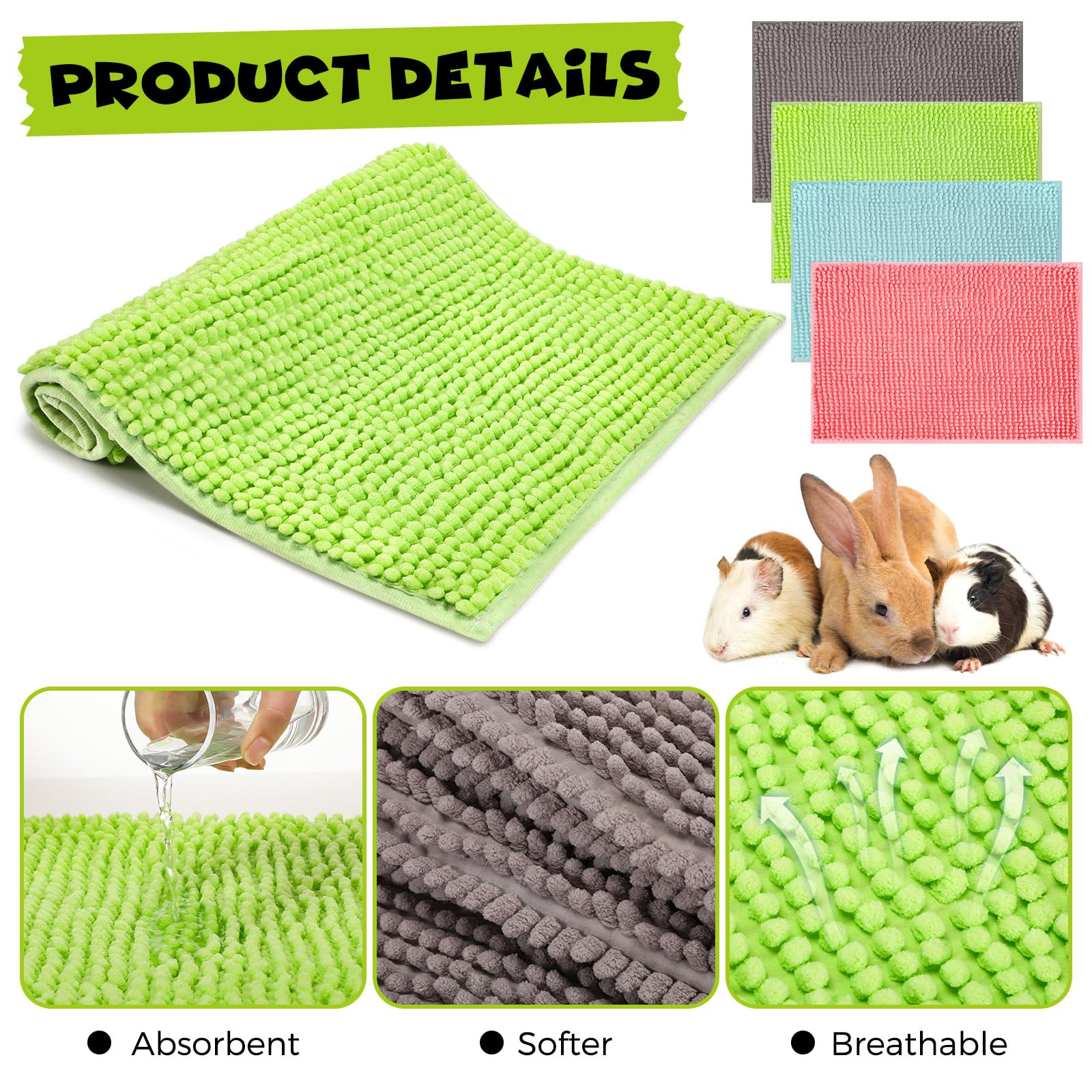 Barydat 8 Pcs Guinea Pig Cage Liner for Guinea Pig Cage Bedding Reusable Rabbit Mat Pad Washable Training Pad Animal Sleeping Be