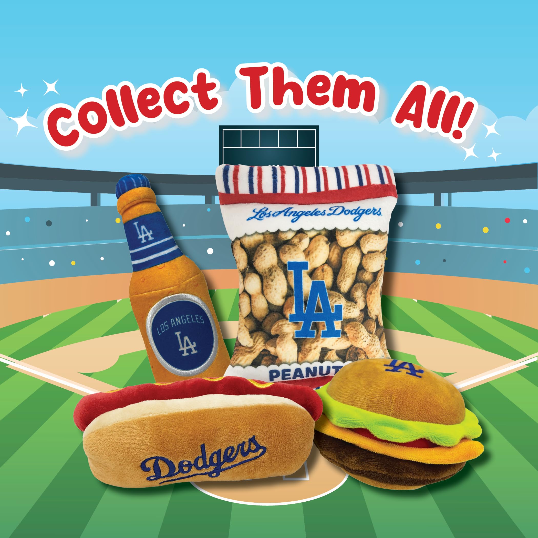 Mlb Los Angeles Dodgers Plush Dog Toys - Stadium Theme Snacks - Cutest Plush Hot-Dog Toy For Dogs & Cats With Inner Squeaker & P
