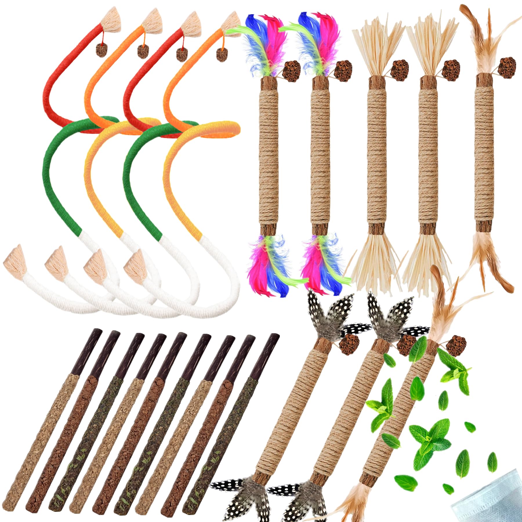 GREMBEB Cat Toys 21PCS Catnip Toy for Indoor Kitten Treat Cats Chew Stick for Dental Cleaning Teeth Kitten Silvervine Rope Kitty