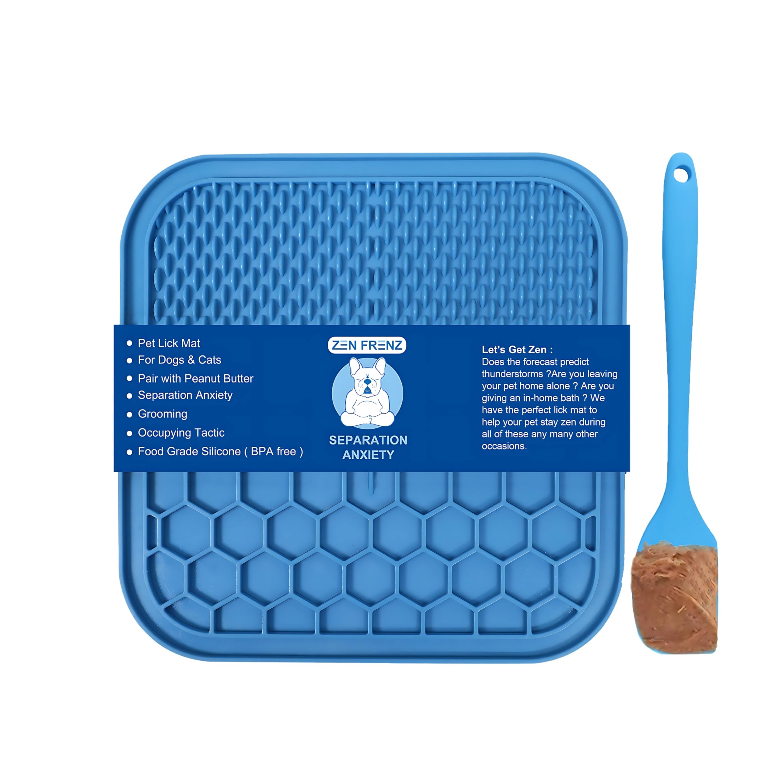 Zen Frenz Premium Lick Mat For Dogs & Cats With Suction Cups And Spatula Spreader For Pet Separation Anxiety Relief, Slow Feeder