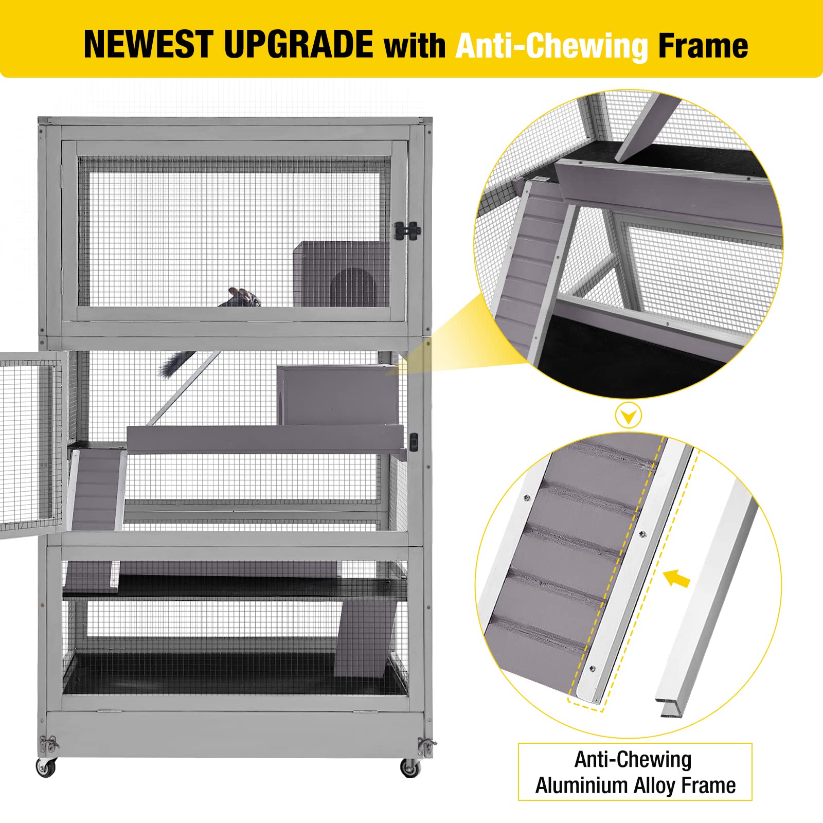Aivituvin Chinchilla Cage Large Rolling Small Animal Cage For Adult Rats, 4 Level Critter Nation Cage Hutch For Ferret Bunny Ind