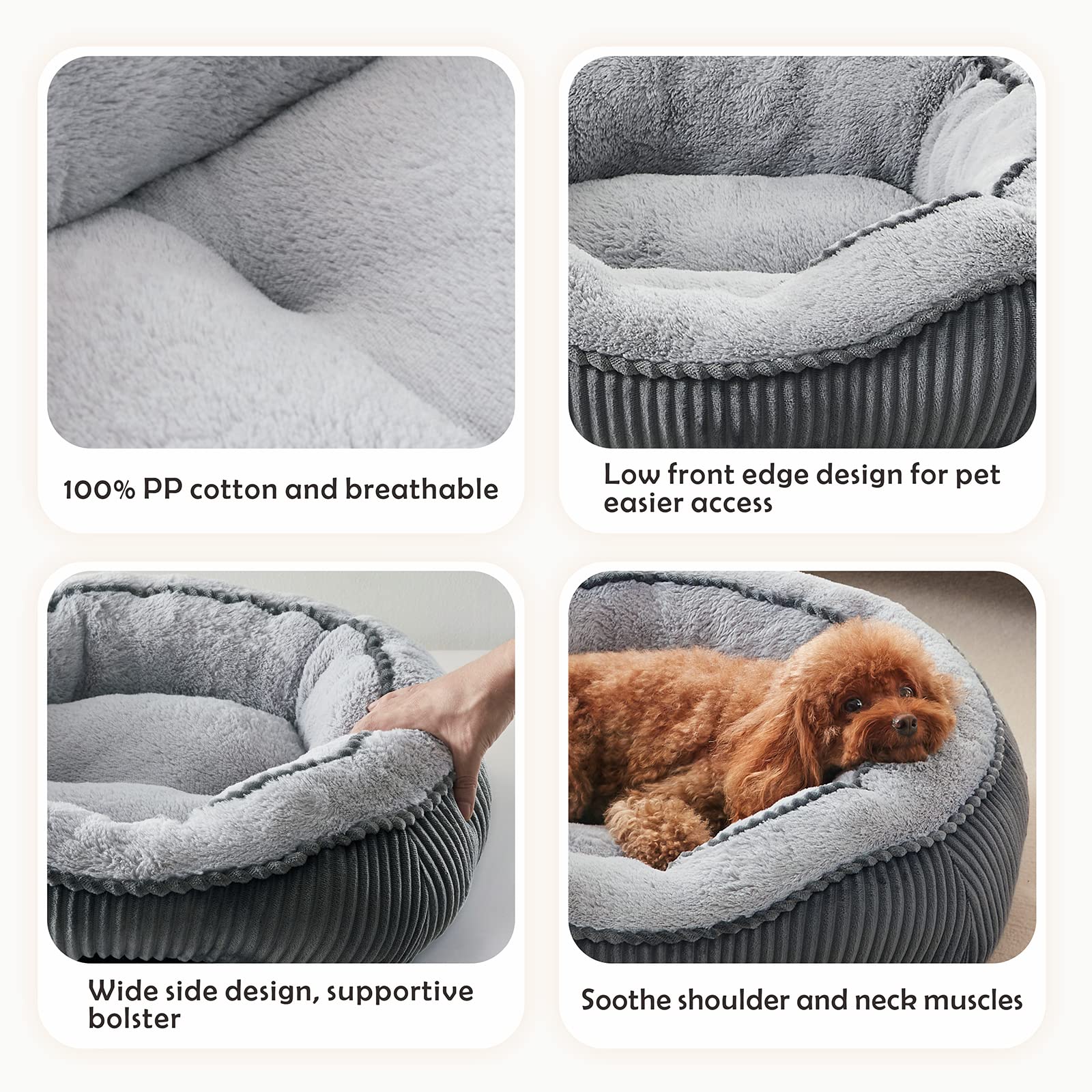 Siwa Mary Dog Beds For Small Medium Large Dogs & Cats. Durable Washable Pet Bed, Orthopedic Dog Sofa Bed, Luxury Wide Side Fancy Design, Soft Calming Sleeping Warming Puppy Bed, Anti-Slip Bottom