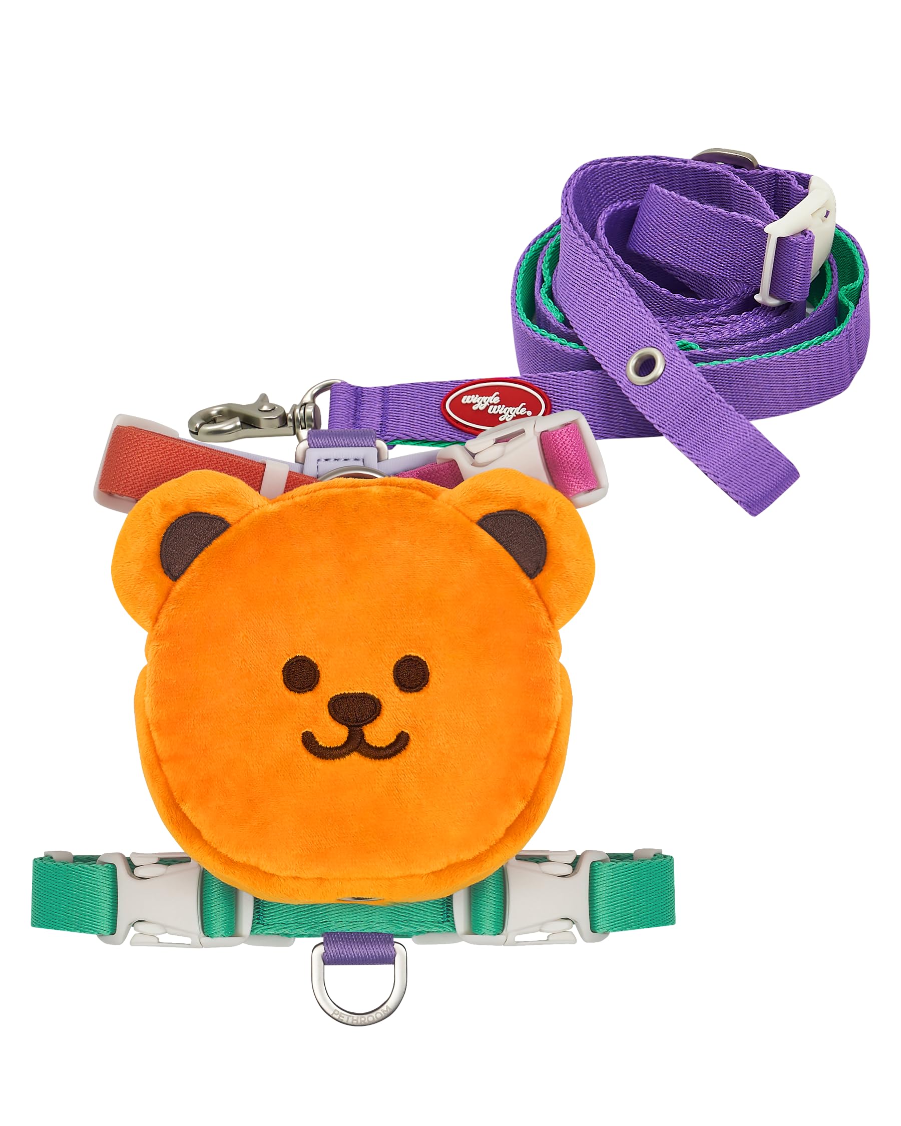 PETHROOM    Wiggle Wiggle Dog Backpack Harness with Leash - Cute Bear-Shaped Mini Backpack, No-Pull Adjustable Harness for Small