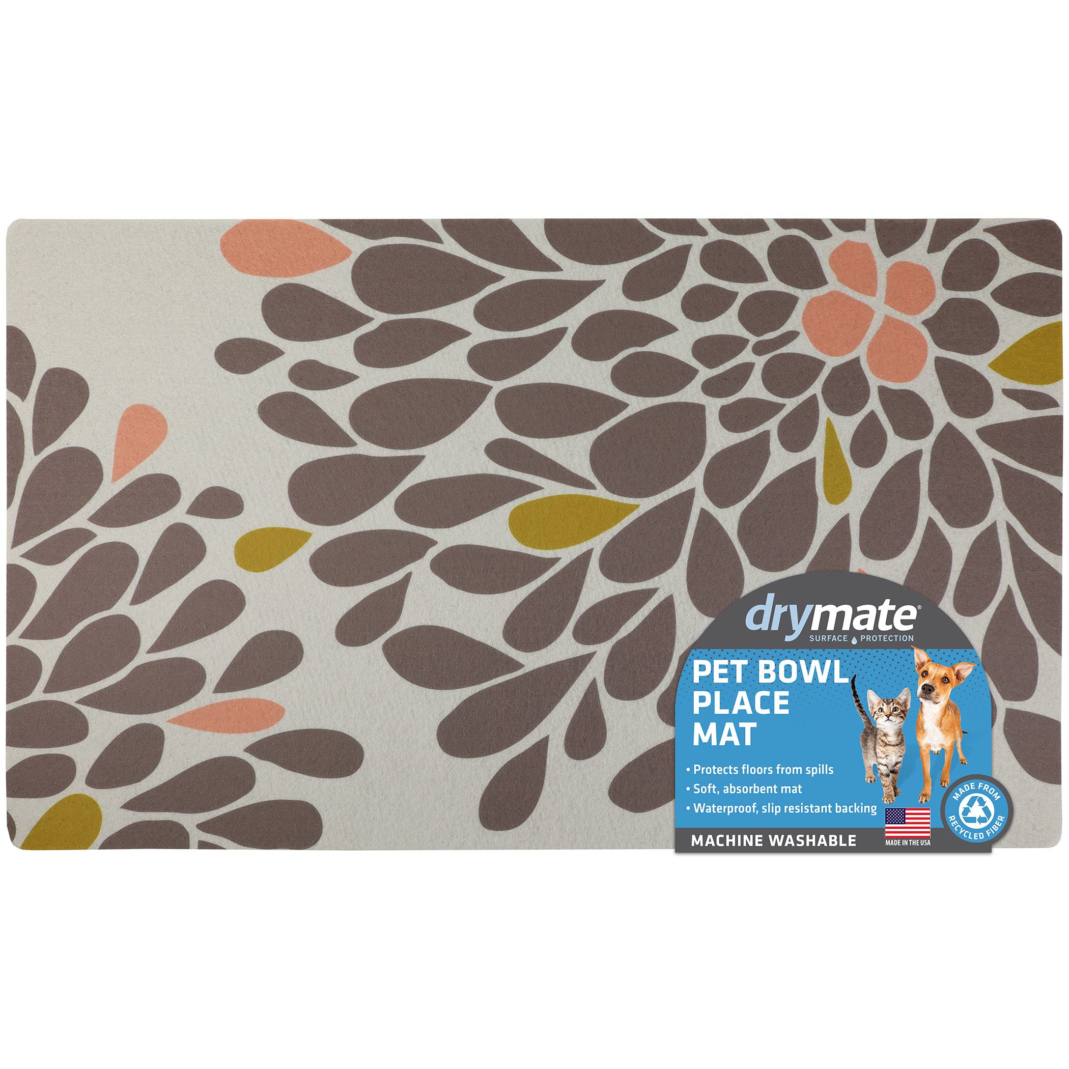 Drymate Pet Bowl Placemat, Dog & Cat Food Feeding Mat  Absorbent Fabric, Waterproof Backing, SlipResistant  Machine Washable/