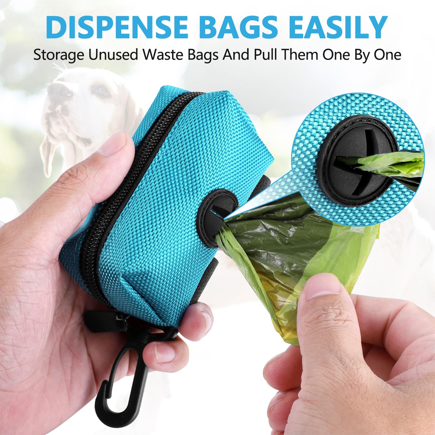 Dog Poop Bag Holder, Dog Waste Bag Dispenser for Leash - Pet Waste Bag Holder with 1 Hand Free Holder Metal Carrier - Durable, G