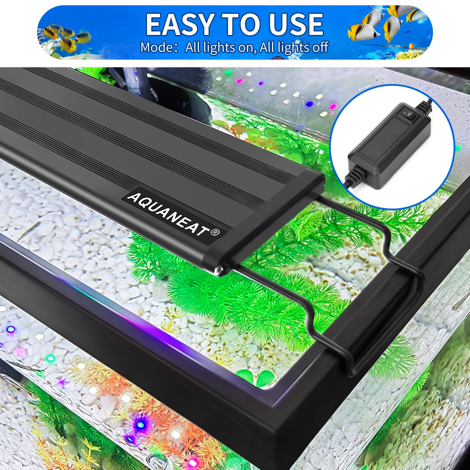 Aquaneat Led Aquarium Light Full Spectrum For 18 Inch To 24 Inch Fish Tank Light Fresh Water Light Multi-Color