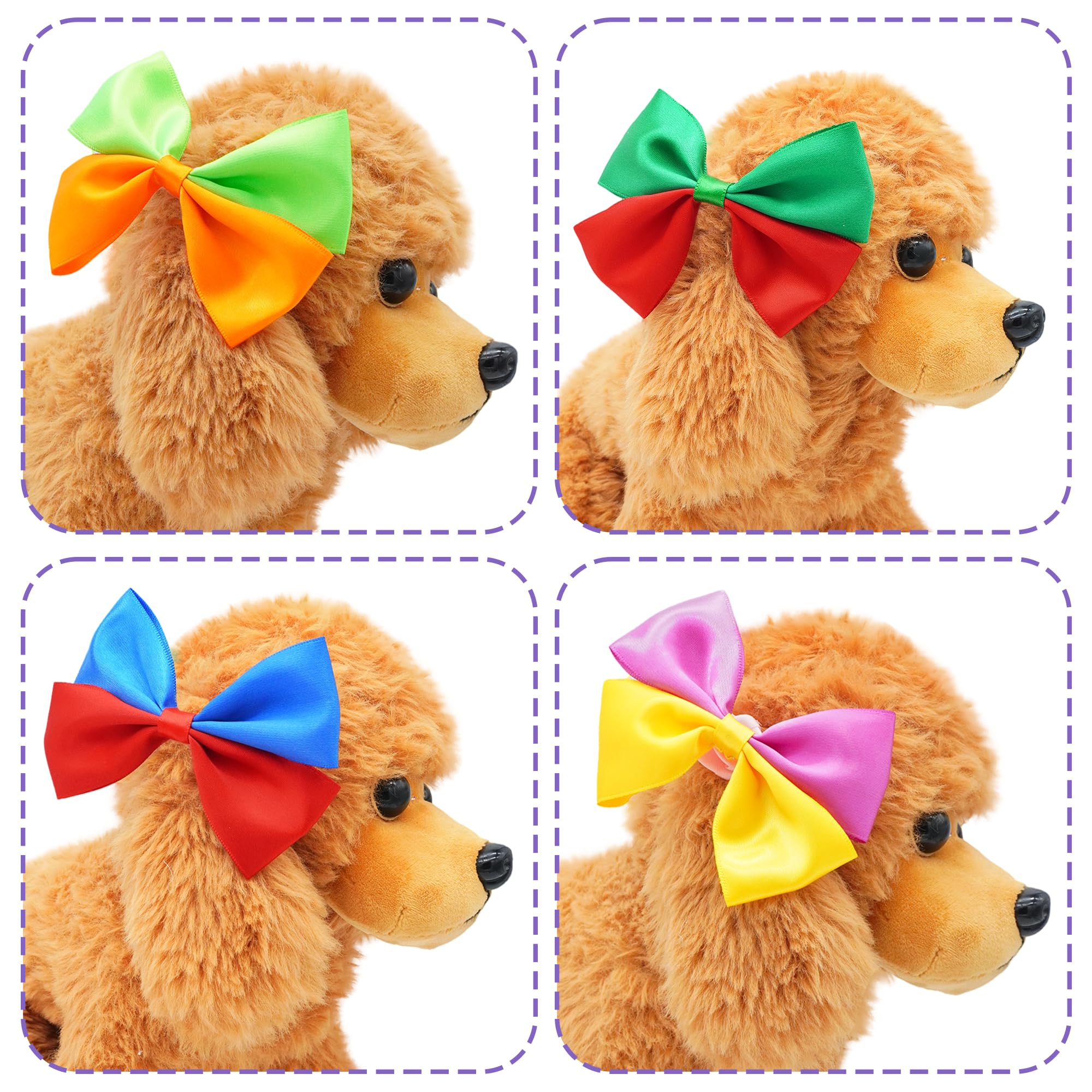 Jpgdn 24Pcs Big Dog Hair Bows With Rubber Band Random Pattern For Large Xl Breed Bowknot Topknot Grooming Hair Accessories