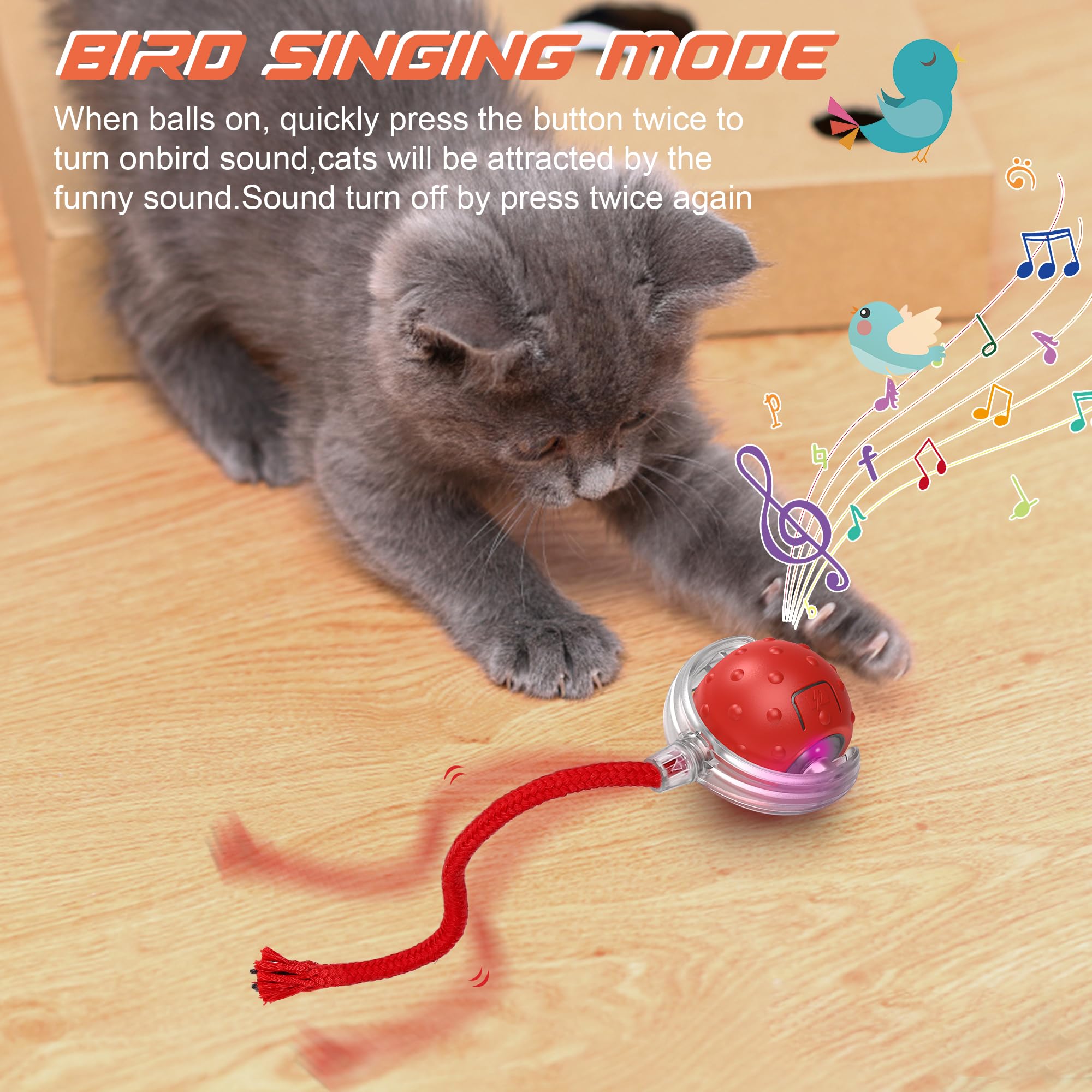 Iokheira Interactive Cat Toys Ball, Motion Activate Electric Cat Toy, Automatic Pet Exercise Toys, Simulate Bird Calls, Usb Rech