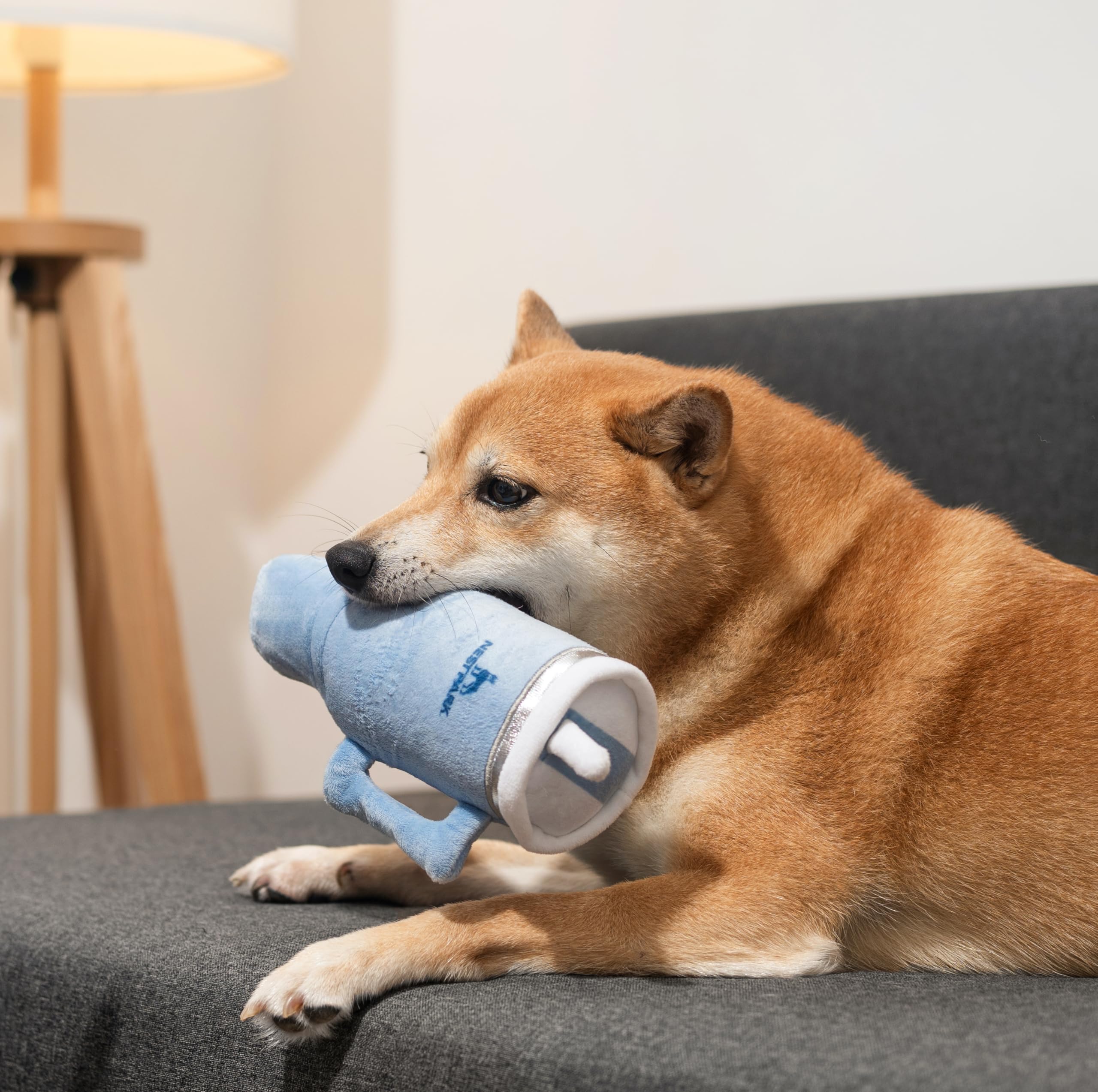 Nestpark Tumbler Cup Funny Dog Toy - Parody Plush Squeaky Crinkle Dog Toy (Chambray Blue)