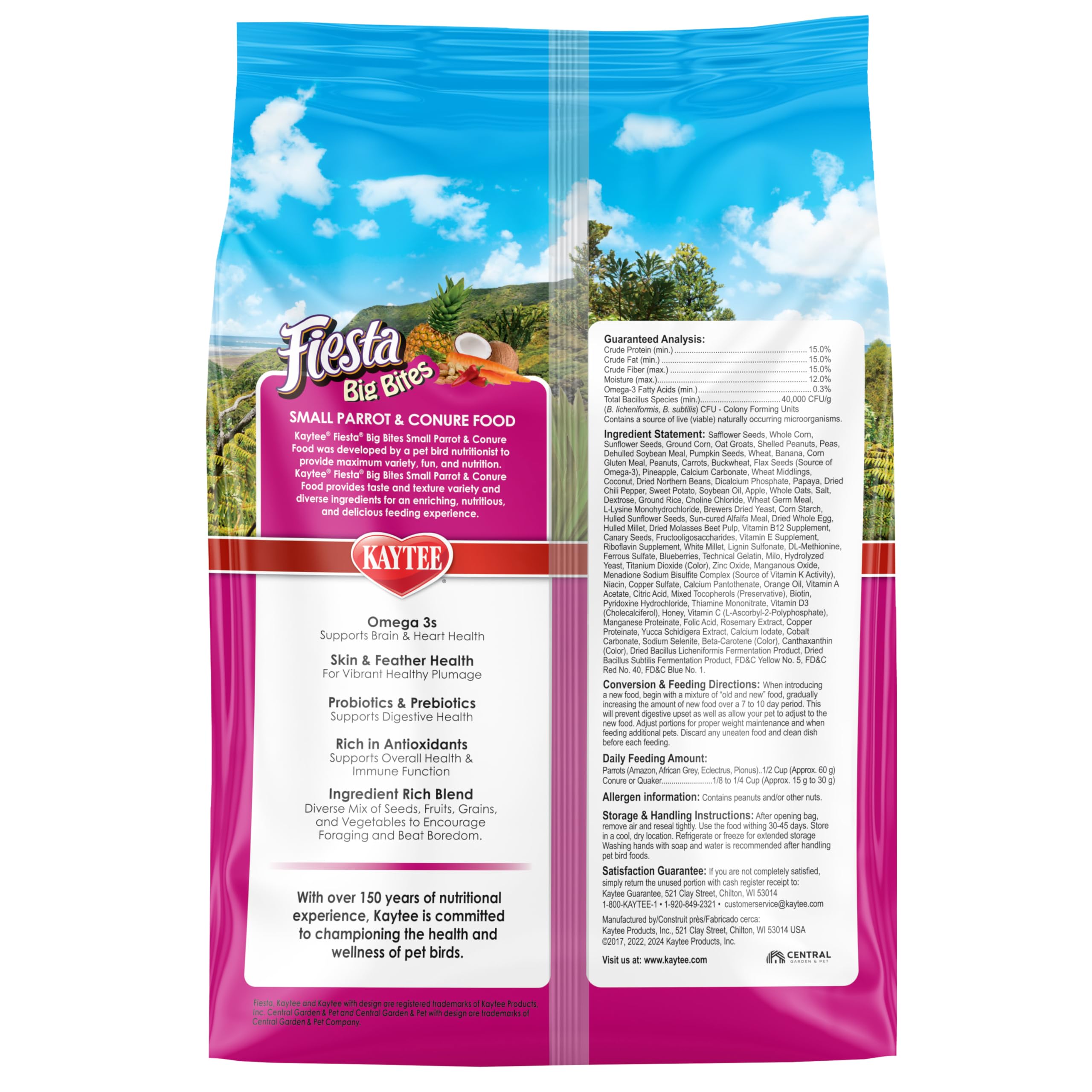 Kaytee Fiesta Big Bites Food For Small Pet Parrots And Conures, 4 Pound