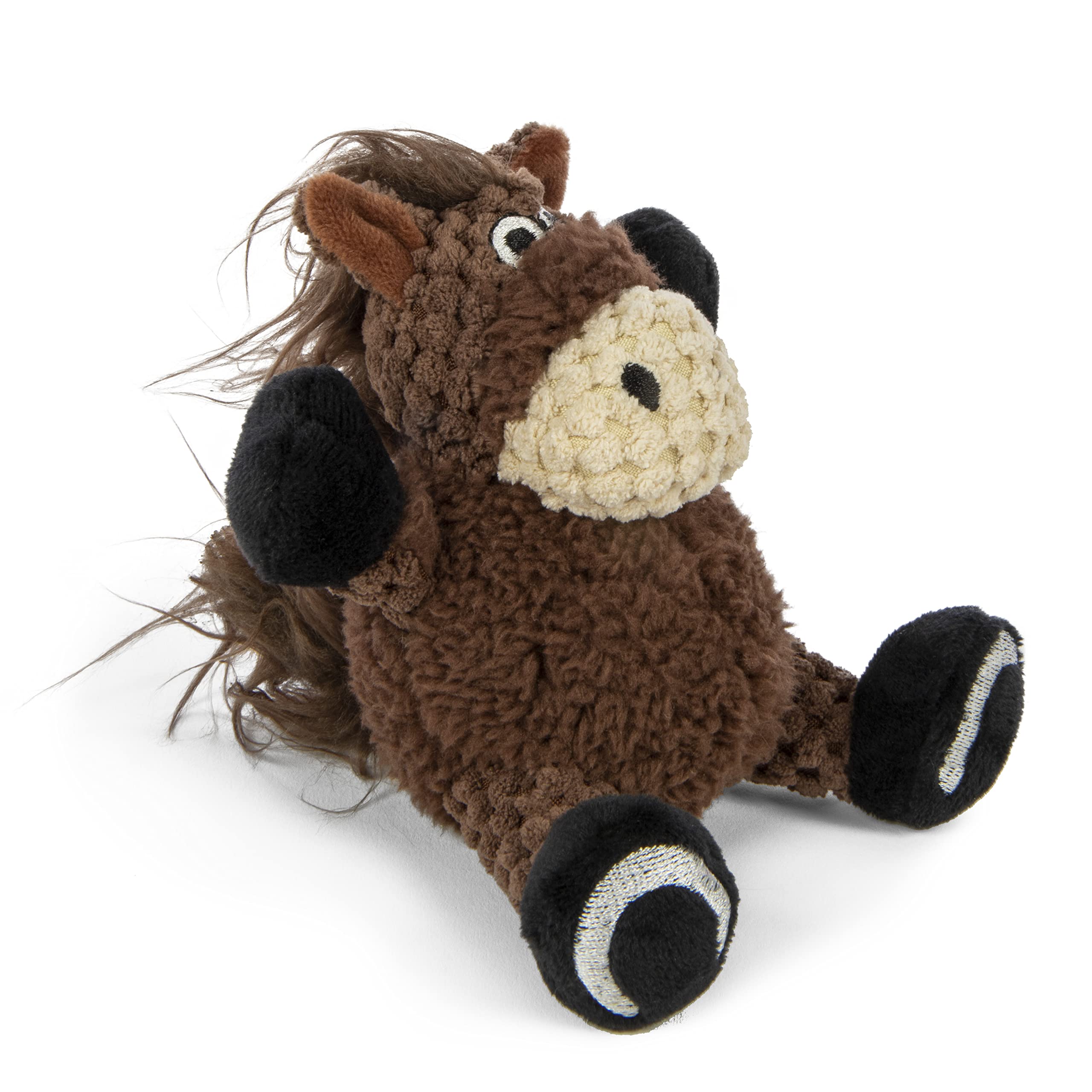 goDog Checkers Just for Me Sitting Horse Squeaky Plush Dog Toy, Chew Guard Technology - Brown, Mini