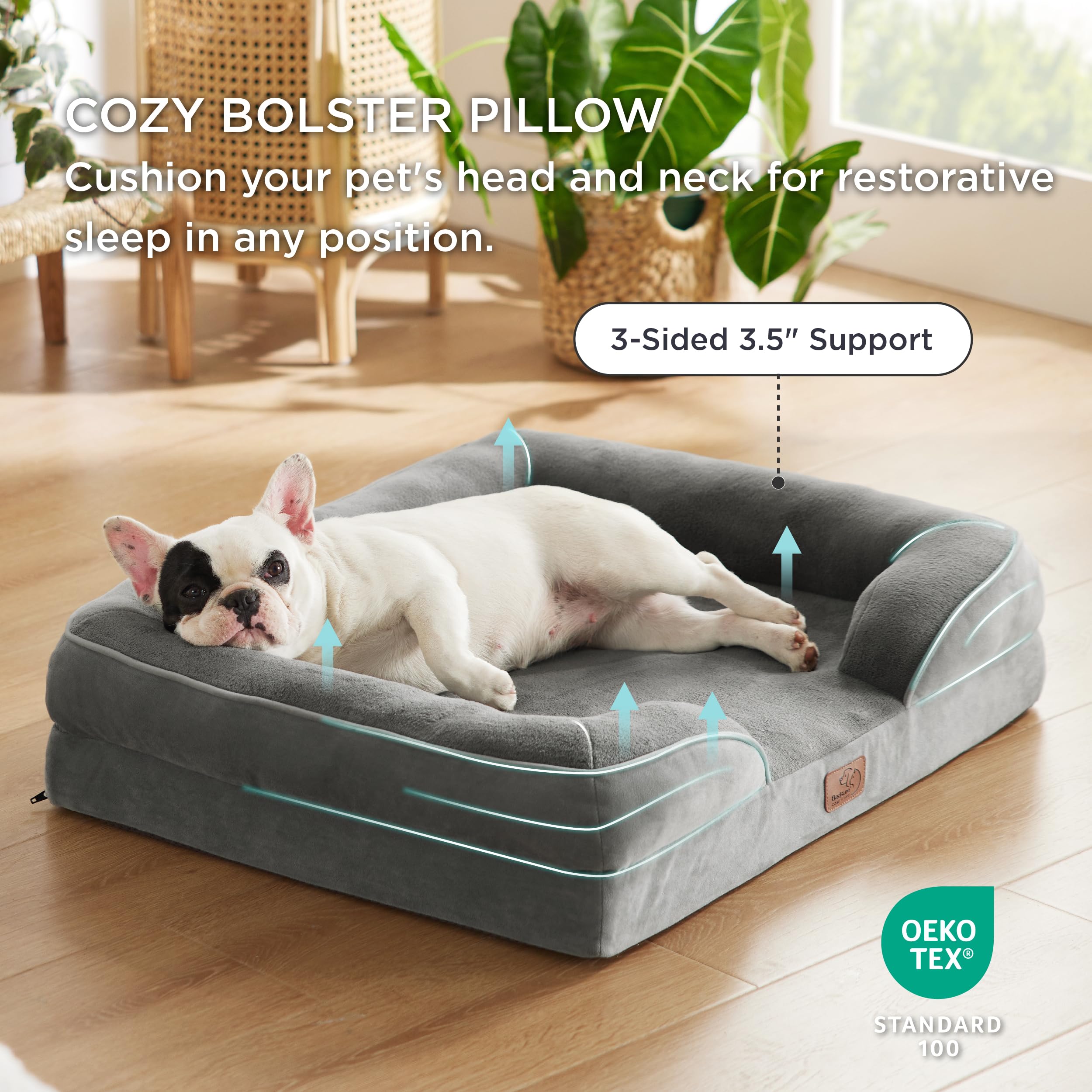 Bedsure Orthopedic Dog Bed - Waterproof Foam Pet Couch for Medium Dogs, 28"x23"x6.5", Grey, Removable Washable Cover, Nonskid Bottom