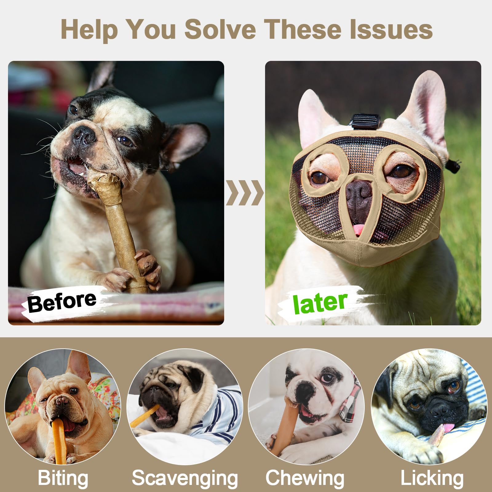 Jyhy Short Snout Dog Muzzles- Adjustable Breathable Mesh Bulldog Muzzle For Biting Chewing Licking Training Grooming Dog Mask (K