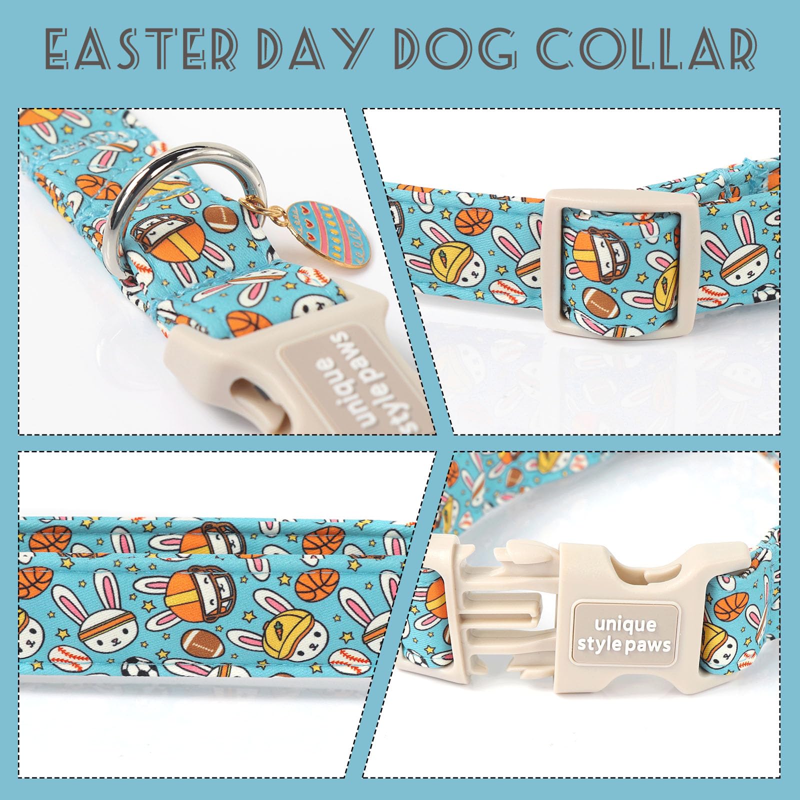 Unique Style Paws Easter Dog Collar Plastic Buckle Puppy Collar With Pendant Blue Sports Rabbit Ball Egg Puppy Collars For Small