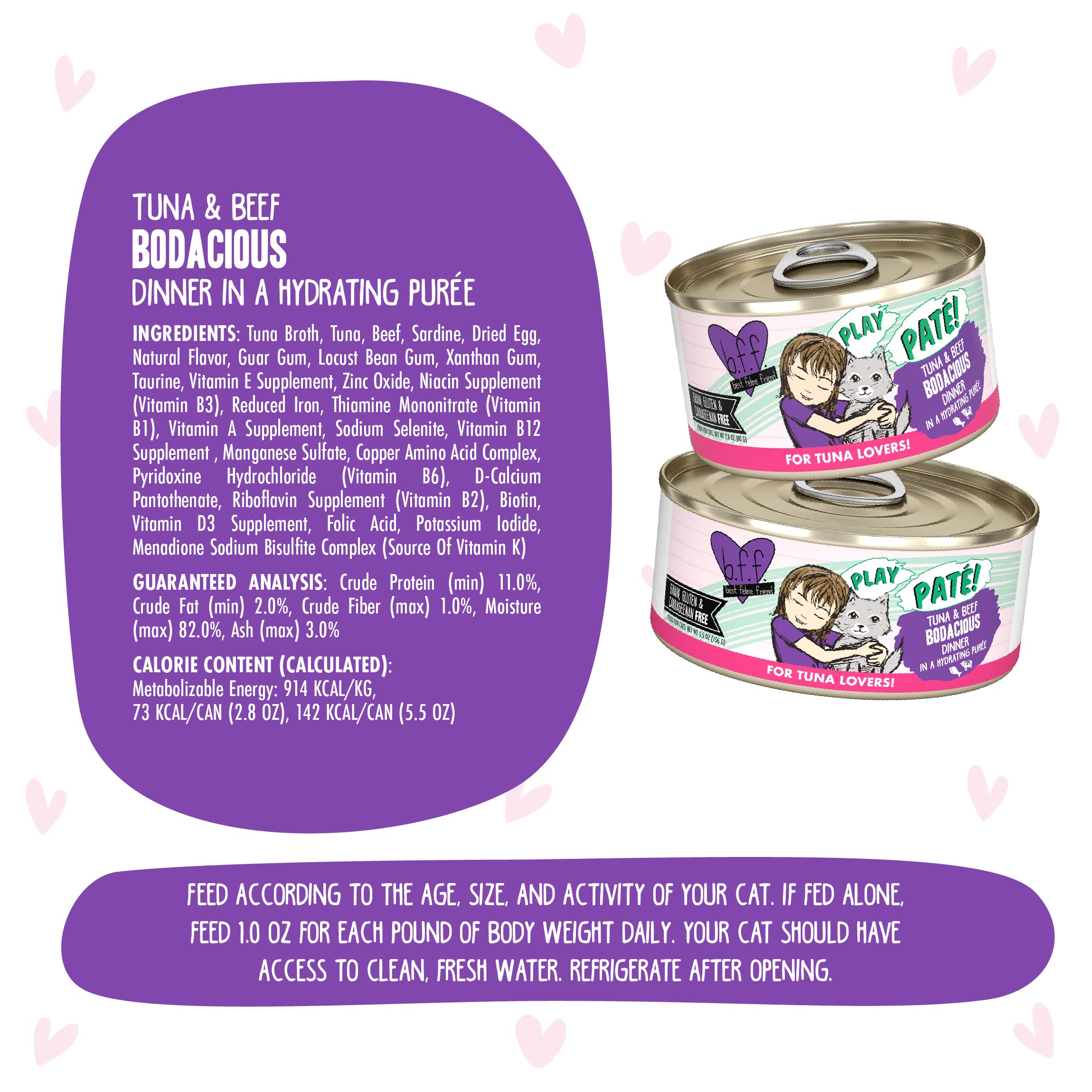 B.F.F. Play - Best Feline Friend Pat   Lovers, Aw Yeah!, Tuna & Beef Bodacious with Tuna & Beef, 5.5oz Can (Pack of 8)