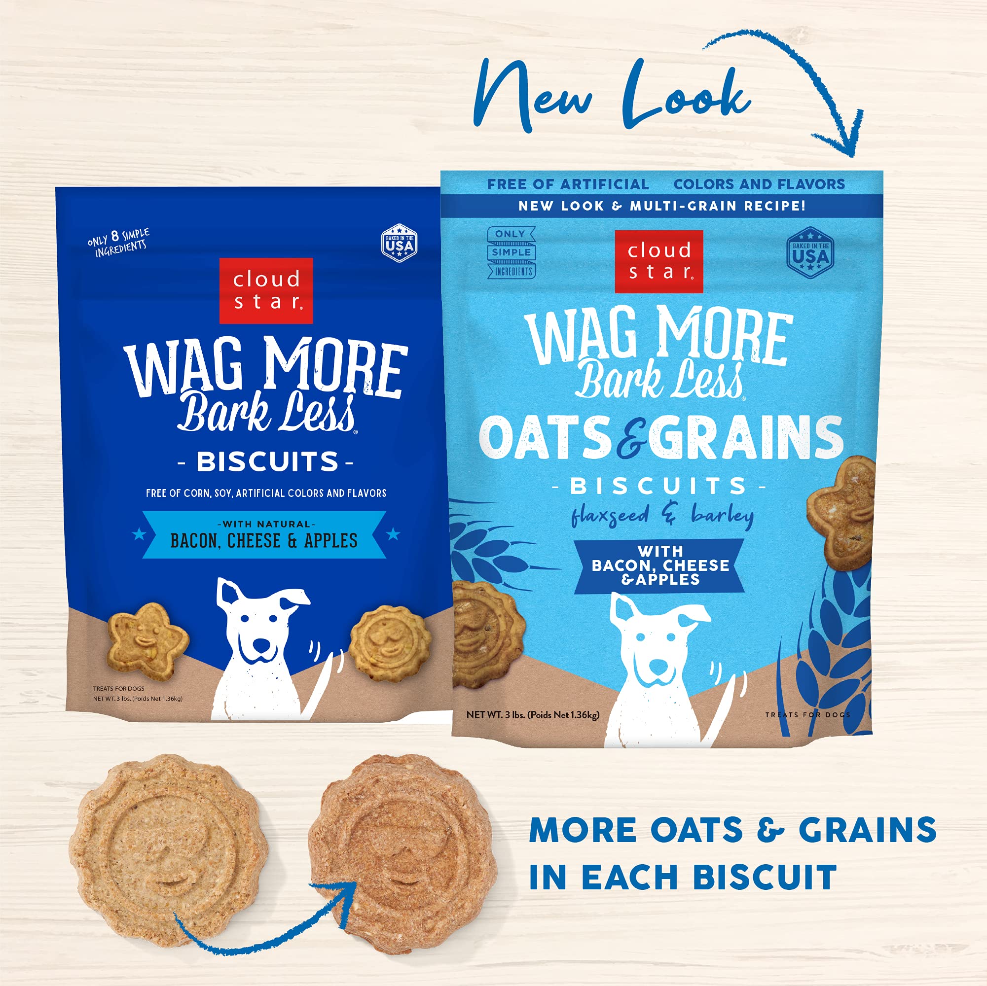 Cloud Star Wag More Bark Less Crunchy Dog Treats, Oats & Grains Bacon, Cheese & Apples, 3 lbs. Bag