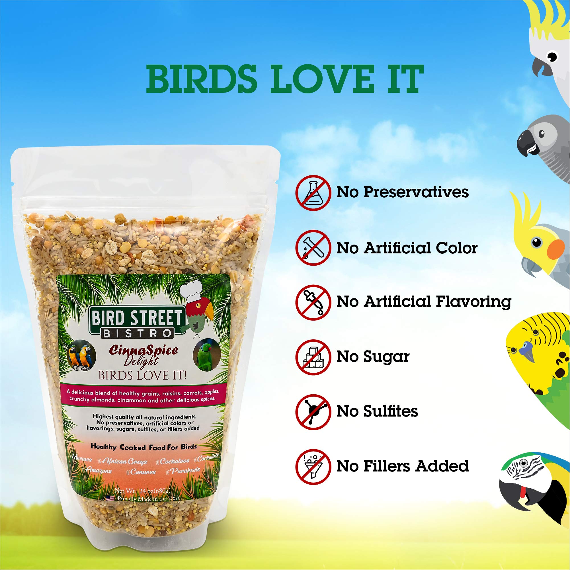 Bird Street Bistro Parrot Food Sample 4 Pack - Parakeet Food - Cockatiel Food - Bird Food - Cooks in 3-15 min w/Natural & Organi