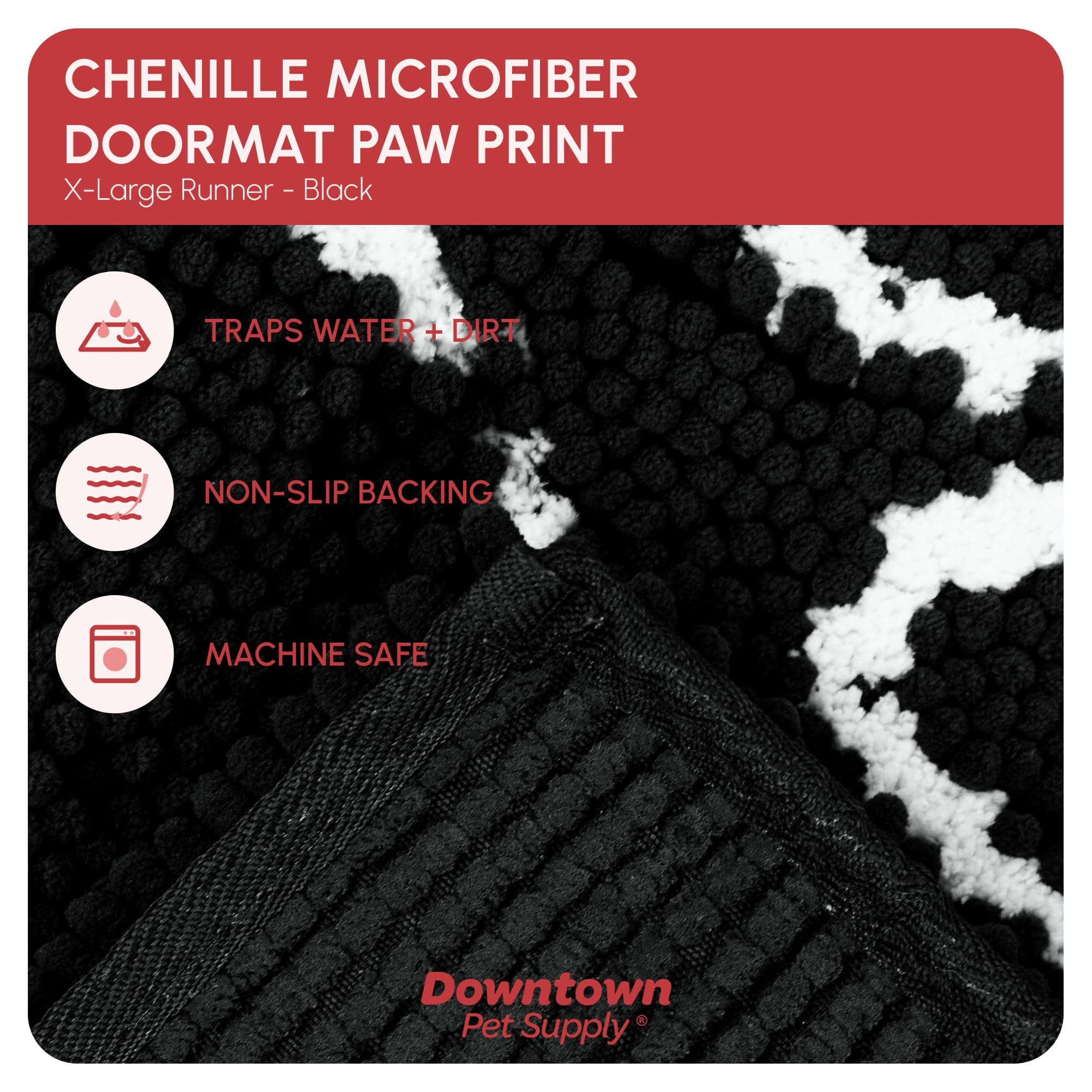 My Doggy Place Microfiber Dog Mat for Muddy Paws, 60 x 36 Black with Paw Print - Non-Slip, Absorbent and Quick-Drying Dog Paw Cl