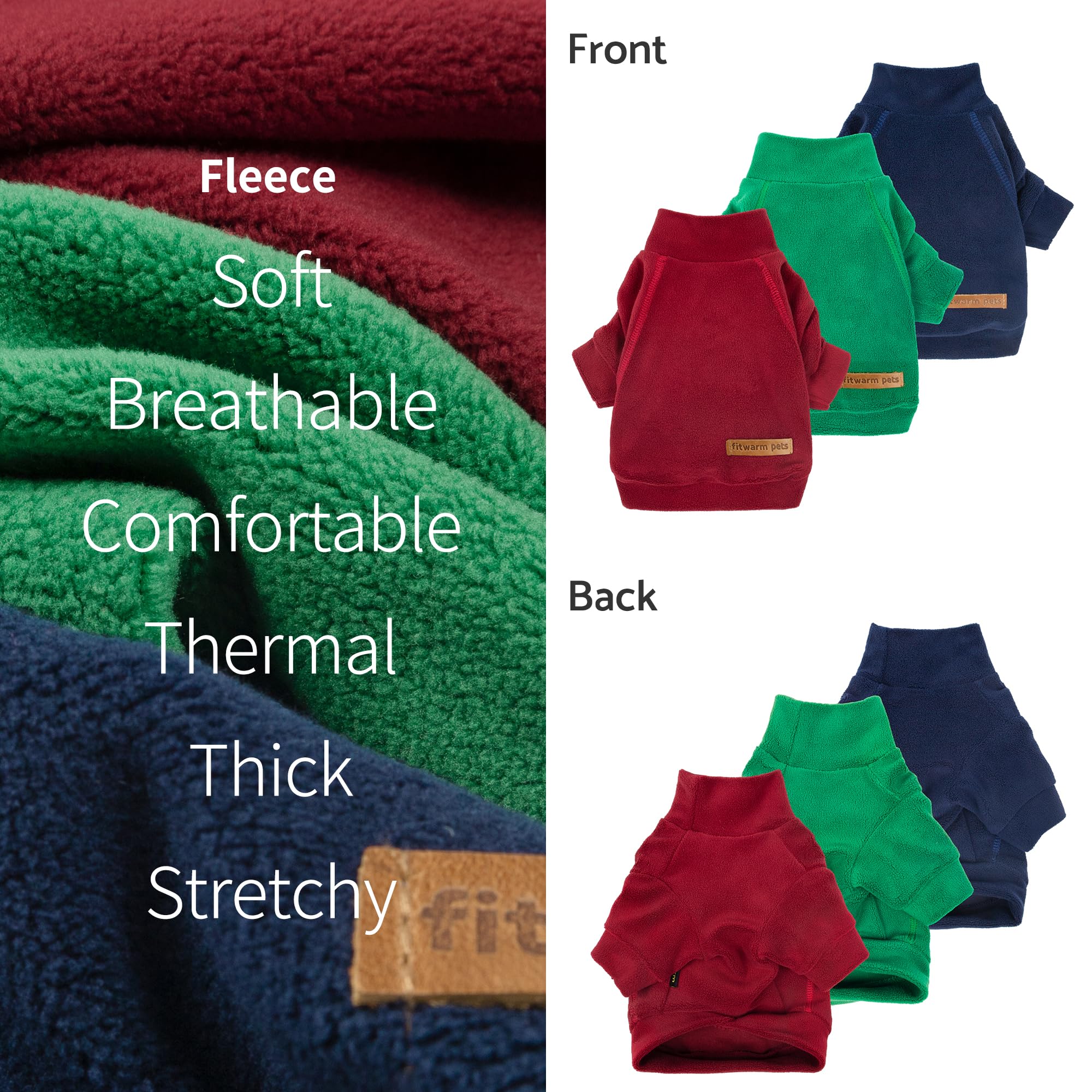 Fitwarm 3 Pack Classic Fleece Dog Sweater, Christmas Dog Winter Clothes For Small Dogs Boy Girl, Holiday Pet Apparel, Burgundy R