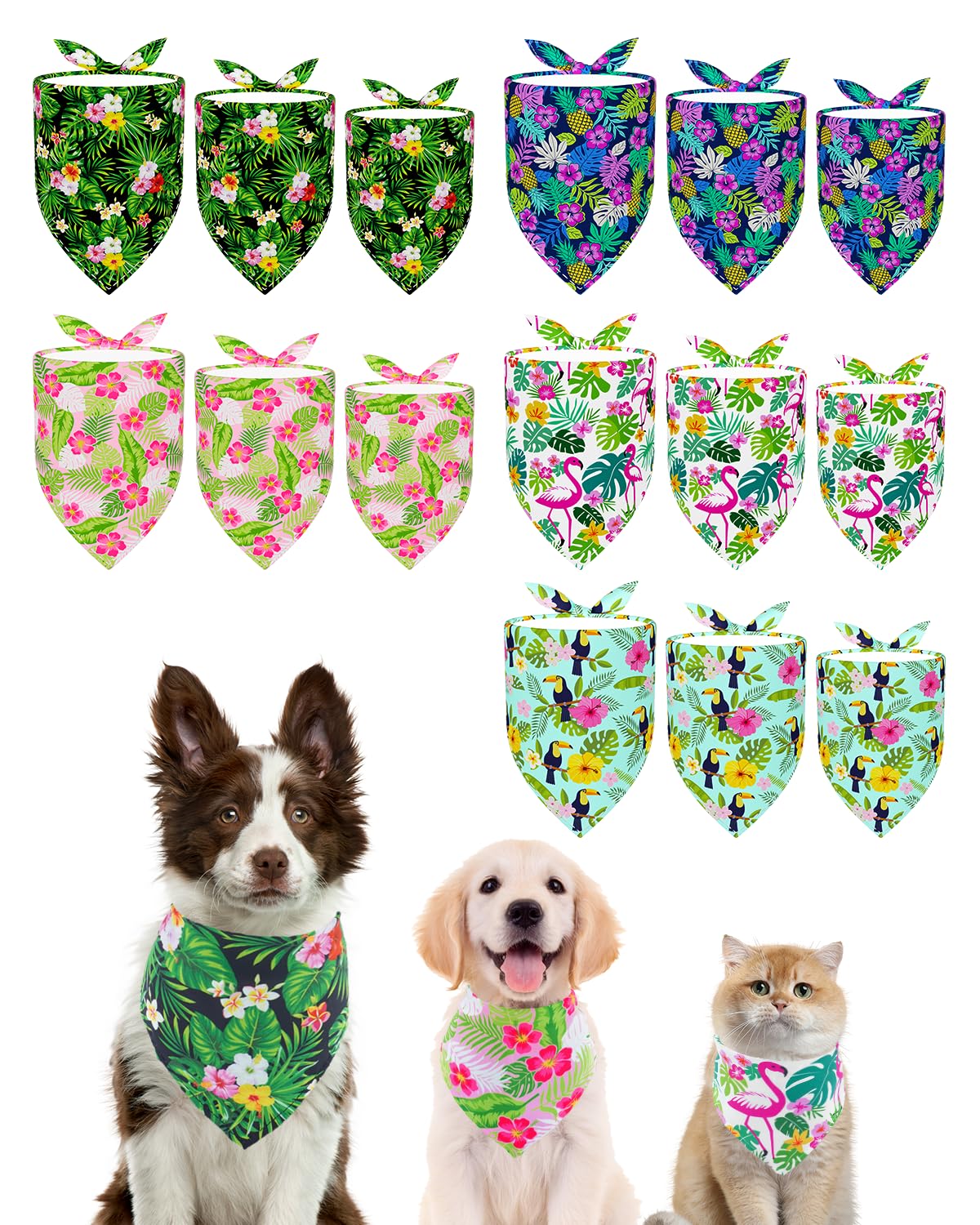 Pet Show 15 Pack Hawaiian Dog Bandanas Multiple Sizes Bulk Large Medium Small 3 Mixed Sizes Summer Floral Dogs Head Scarves Pupp